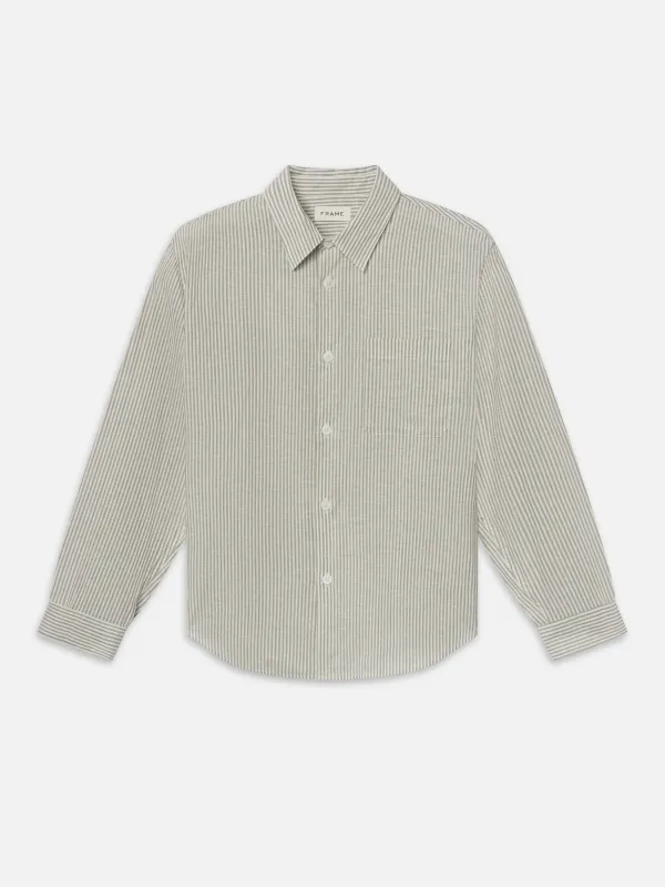 Linen Blend Stripe Shirt -- Khaki Ecru Stripe made by Frame Denim