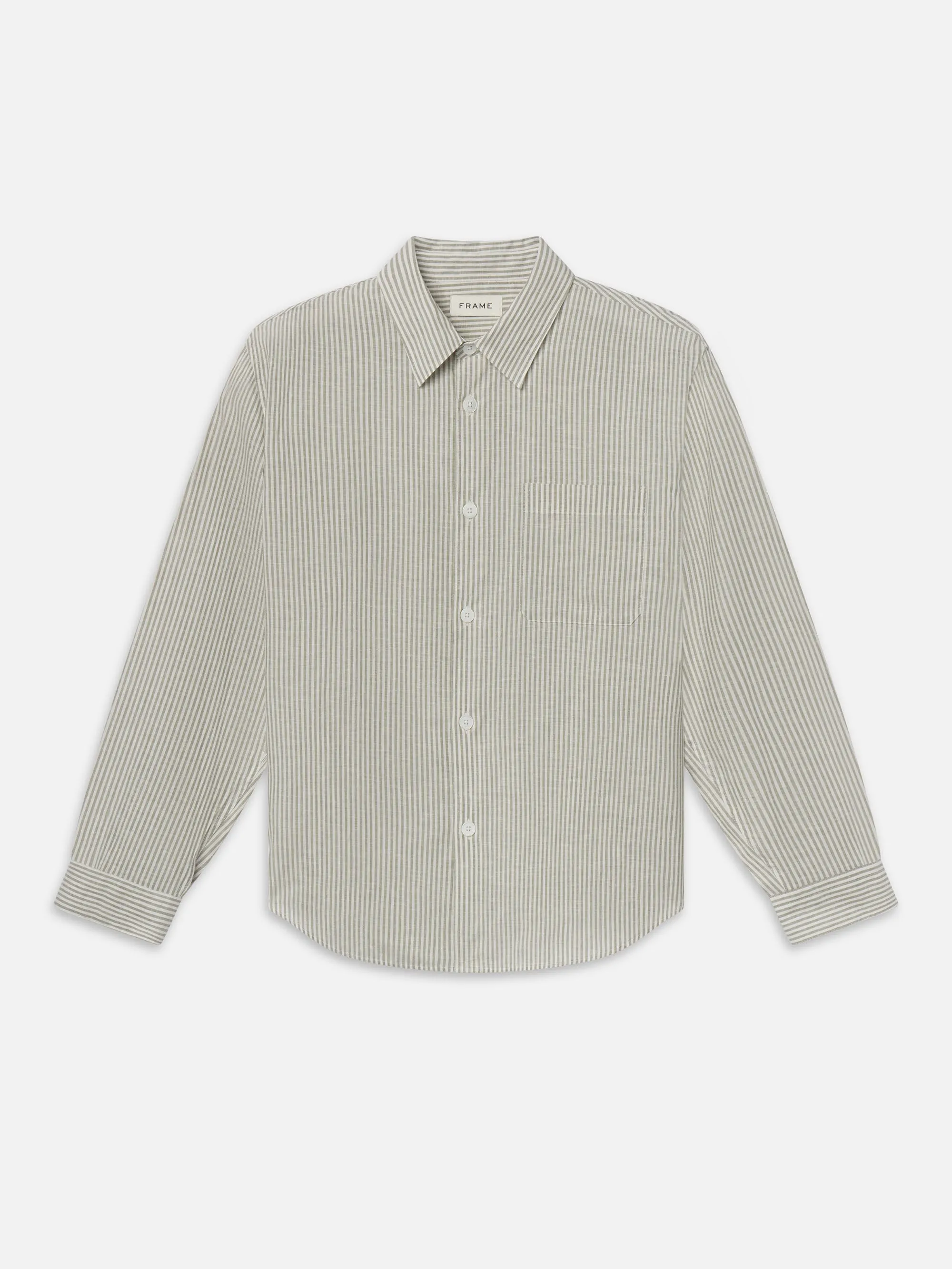 Linen Blend Stripe Shirt -- Khaki Ecru Stripe sold by Frame Denim