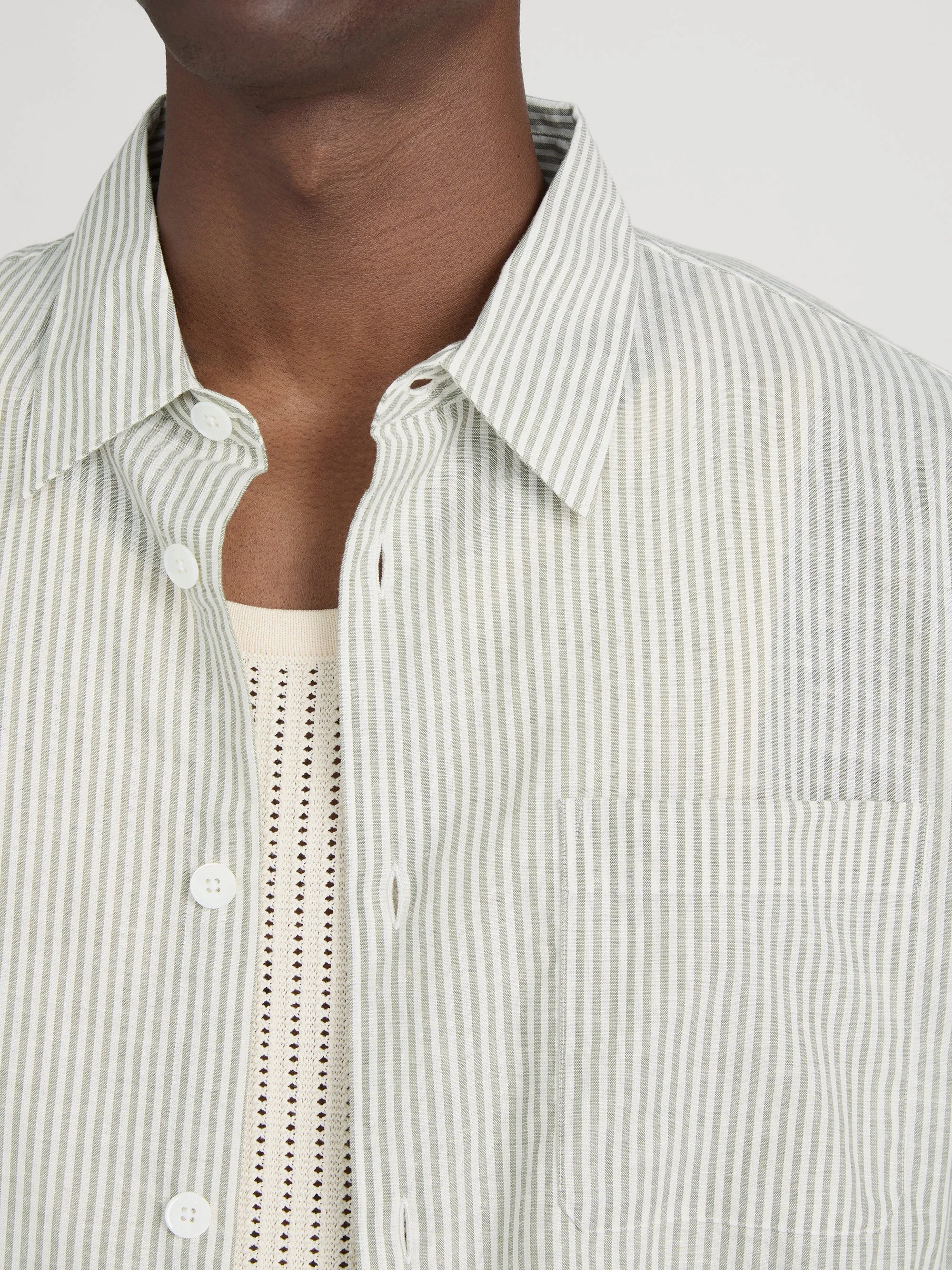 Linen Blend Stripe Shirt -- Khaki Ecru Stripe sold by Frame Denim product image thumbnail 5