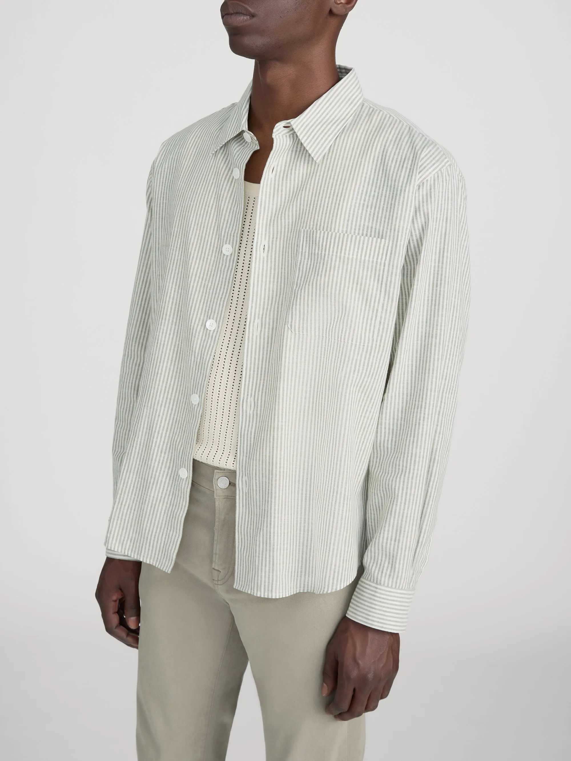 Linen Blend Stripe Shirt -- Khaki Ecru Stripe sold by Frame Denim product image thumbnail 4