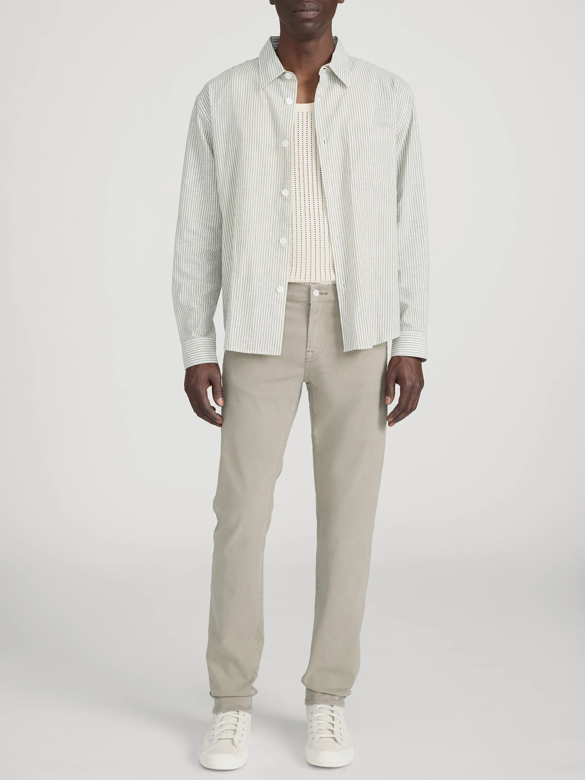 Linen Blend Stripe Shirt -- Khaki Ecru Stripe sold by Frame Denim product image thumbnail 2