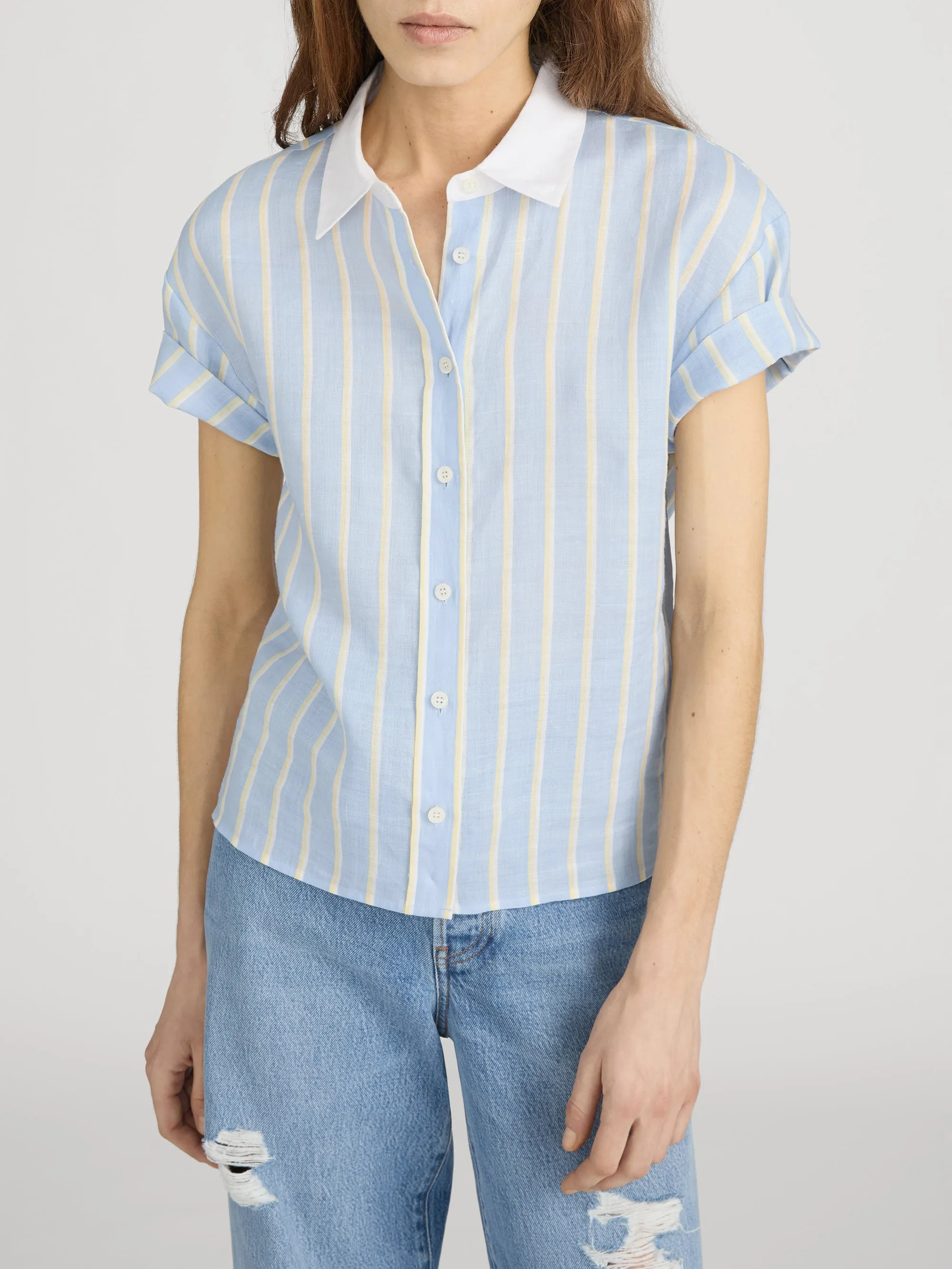 The Linen Boardwalk Shirt -- Chambray Blue Multi sold by Frame Denim product image thumbnail 3