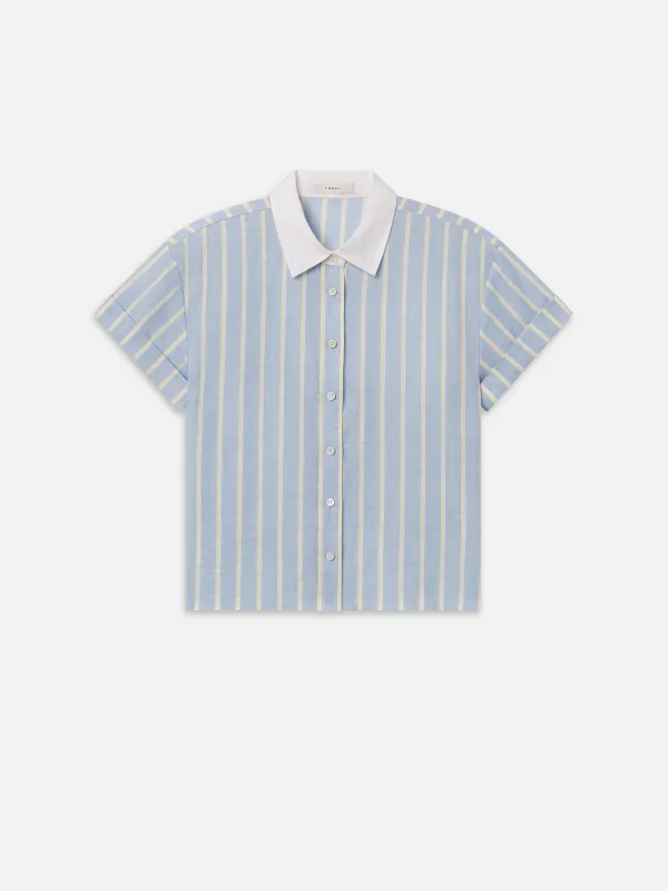 The Linen Boardwalk Shirt -- Chambray Blue Multi made by Frame Denim