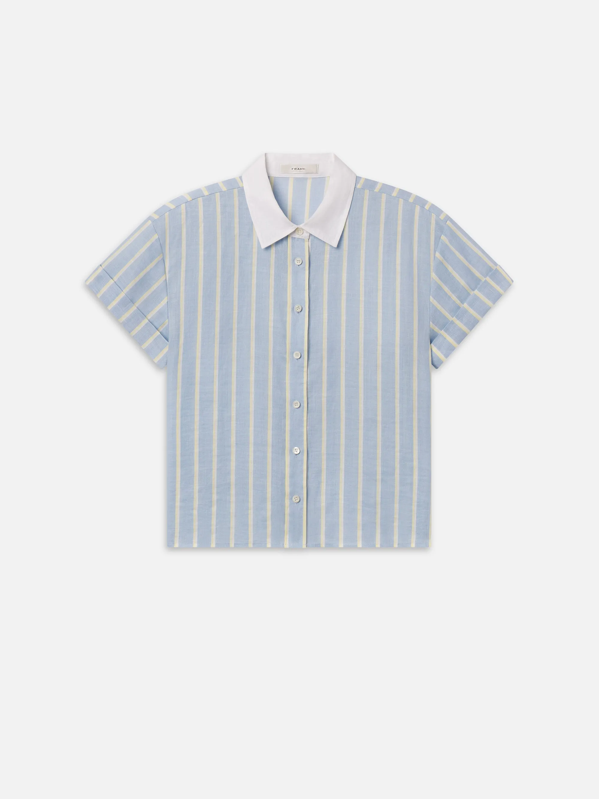 The Linen Boardwalk Shirt -- Chambray Blue Multi sold by Frame Denim