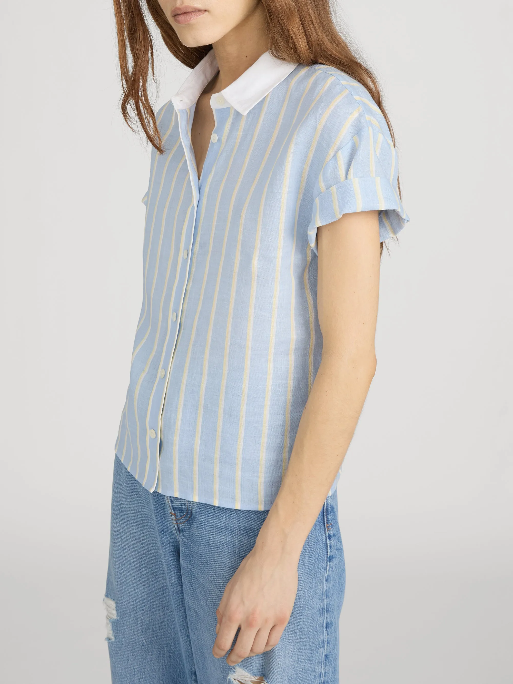 The Linen Boardwalk Shirt -- Chambray Blue Multi sold by Frame Denim product image thumbnail 4