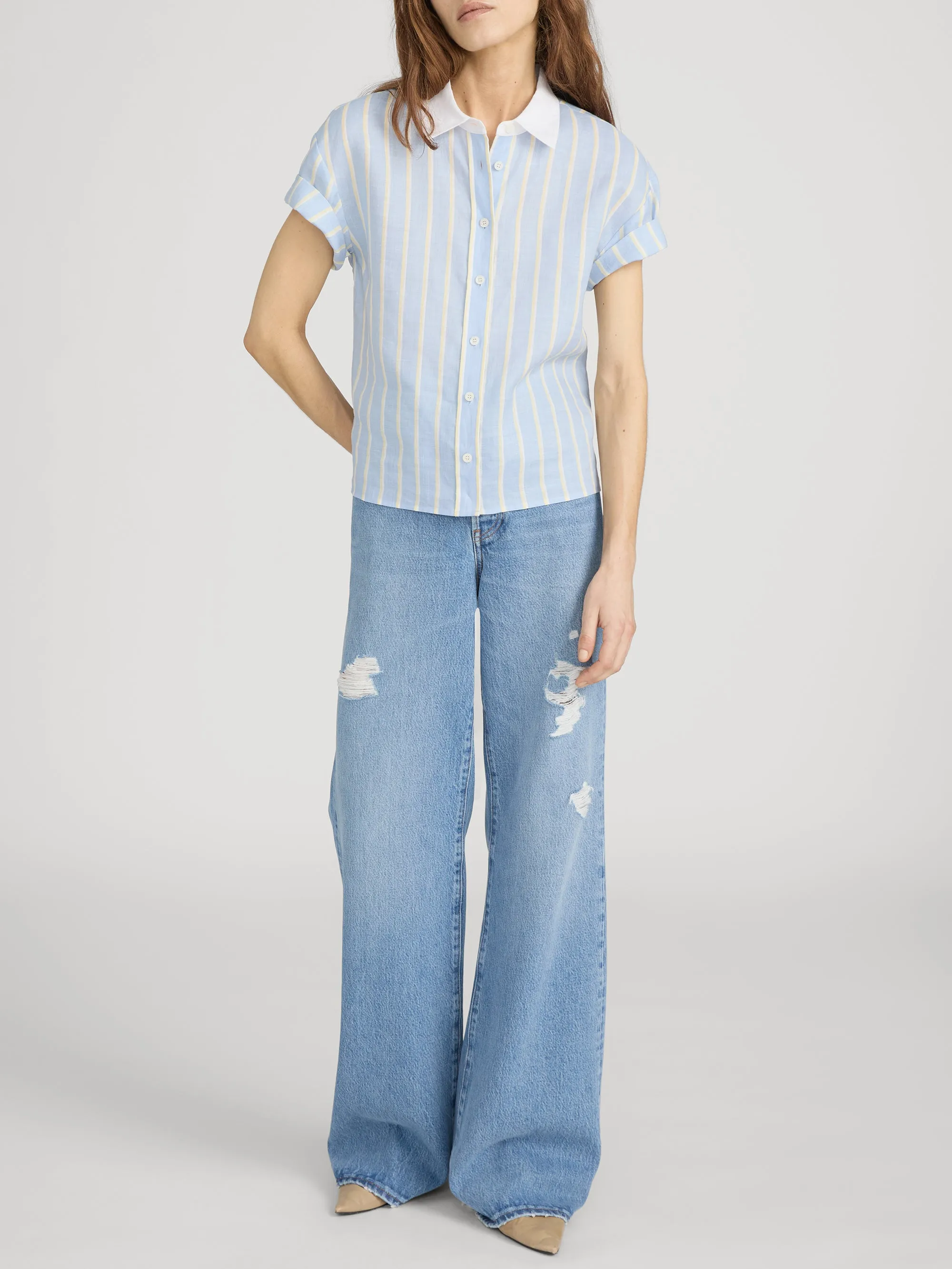 The Linen Boardwalk Shirt -- Chambray Blue Multi sold by Frame Denim product image thumbnail 2