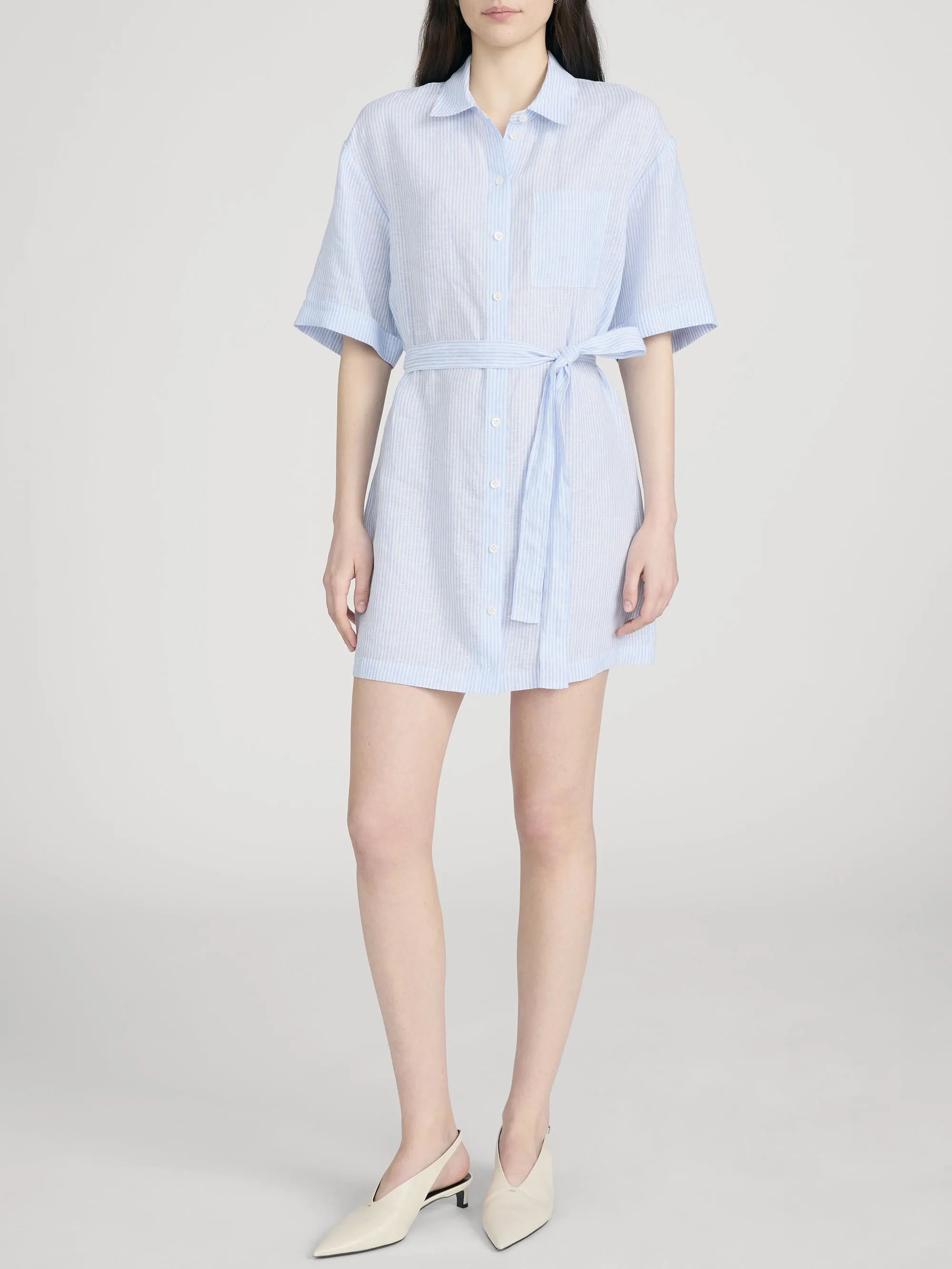 The Linen Belted Dress Chambray -- Blue Multi sold by Frame Denim product image thumbnail 2