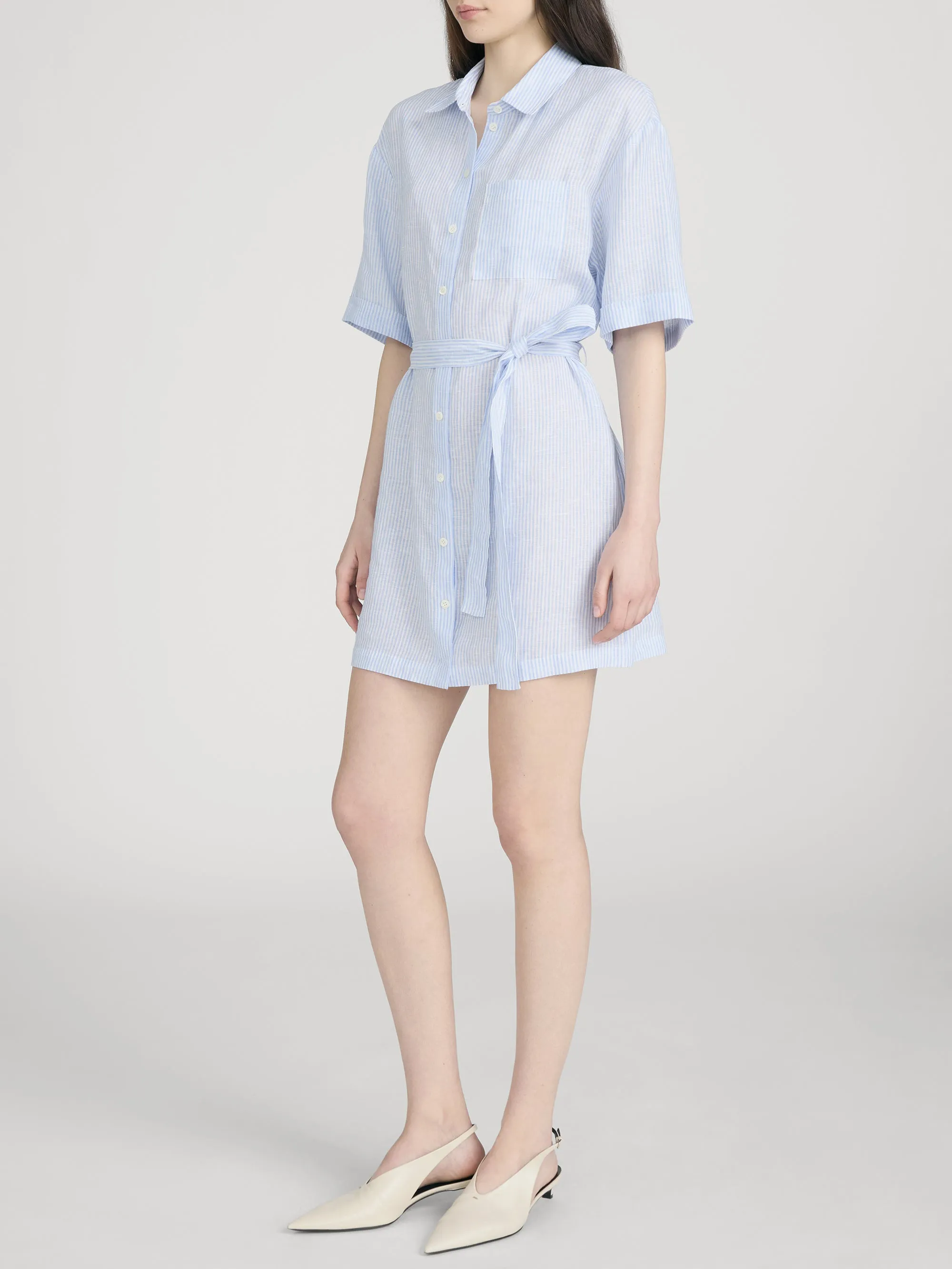 The Linen Belted Dress Chambray -- Blue Multi sold by Frame Denim product image thumbnail 3