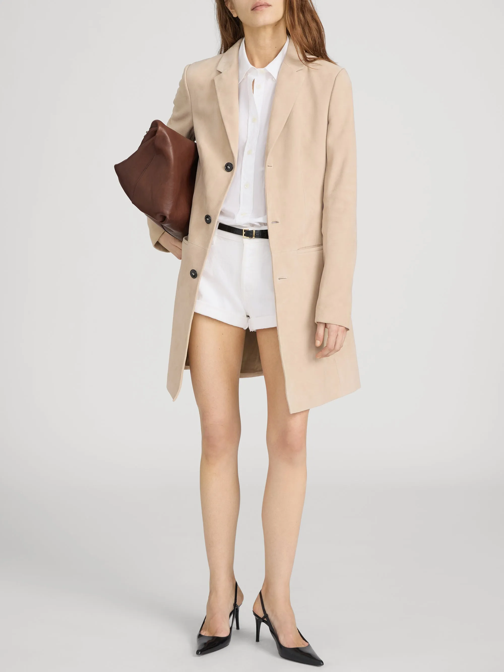 The Sleek Suede Coat -- Sand sold by Frame Denim product image thumbnail 3