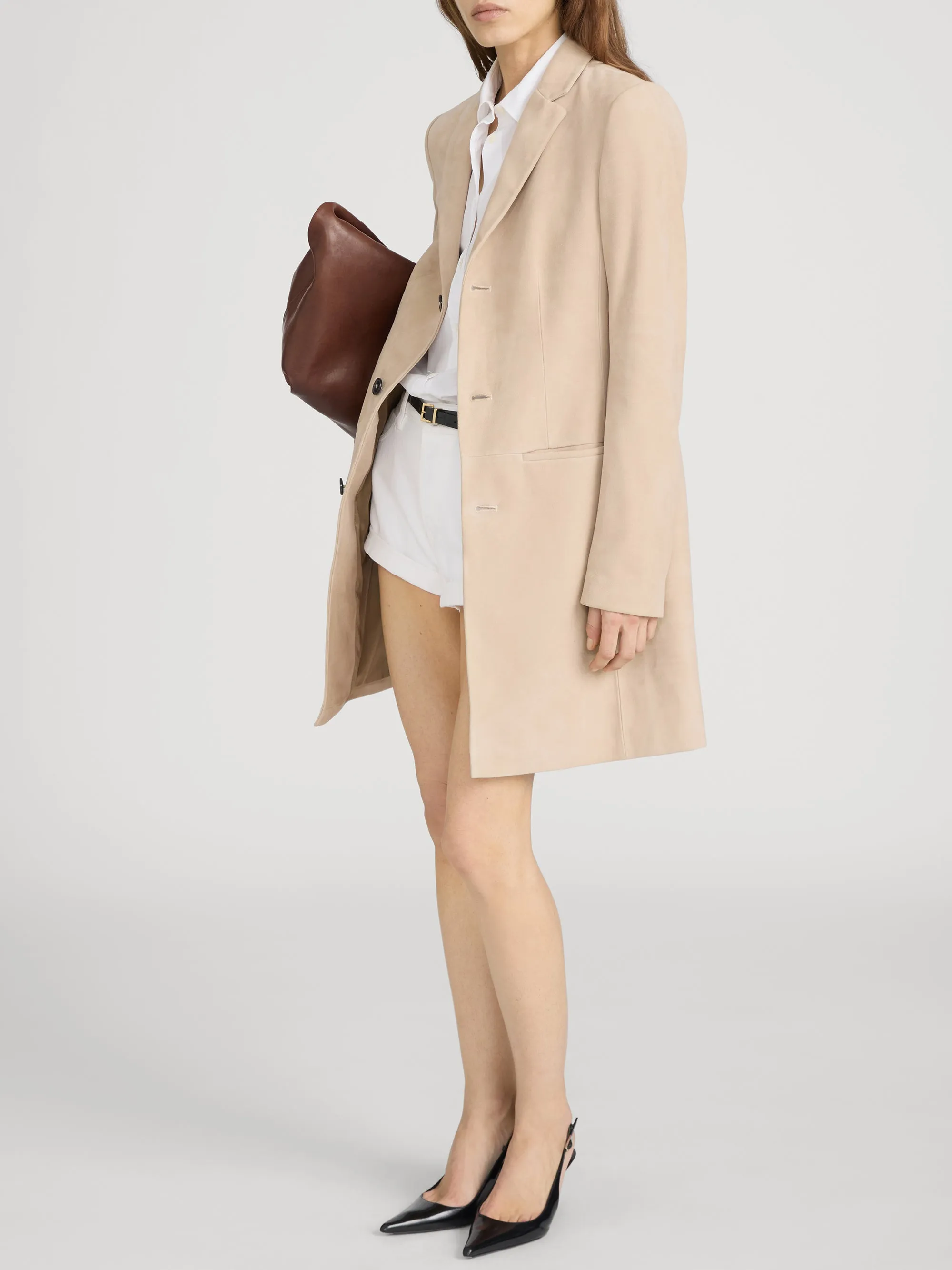 The Sleek Suede Coat -- Sand sold by Frame Denim product image thumbnail 4