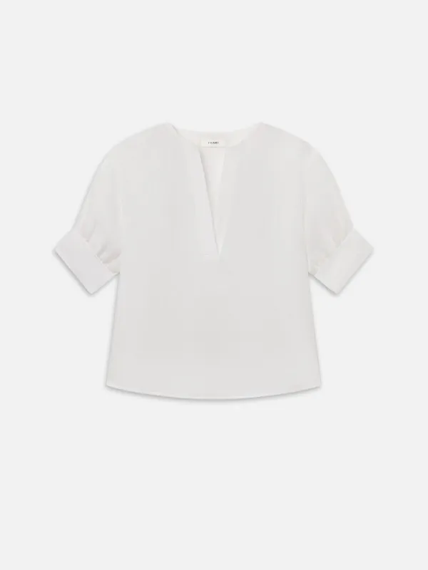 The Linen V-Neck Popover Top -- White made by Frame Denim