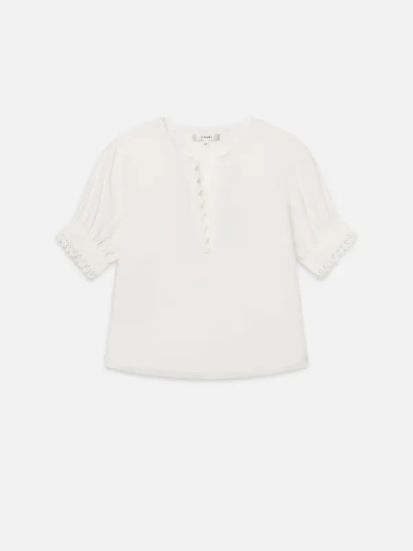The Keepsake Popover Top -- White made by Frame Denim