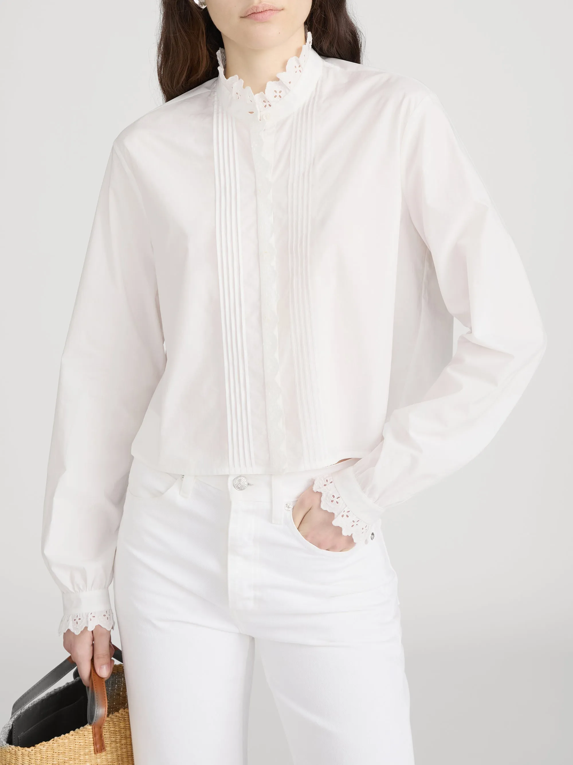 The Keepsake Pintuck Blouse -- White sold by Frame Denim product image thumbnail 3
