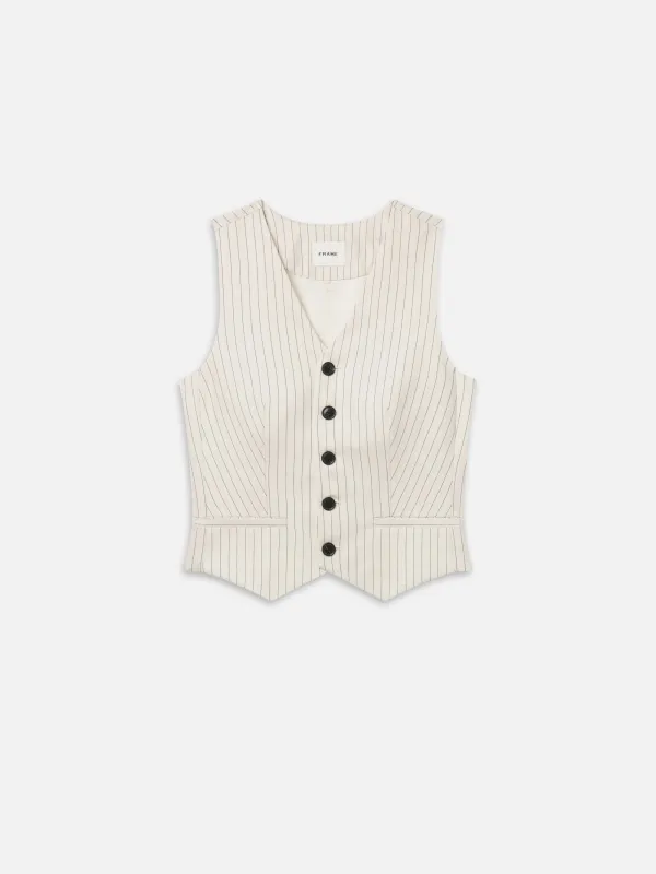 The Pinstripe Avenue Vest -- Cream Multi made by Frame Denim