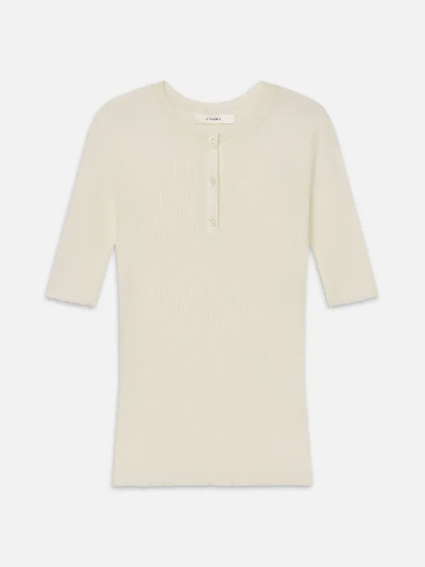 The Henley Rib Tee -- Cream made by Frame Denim