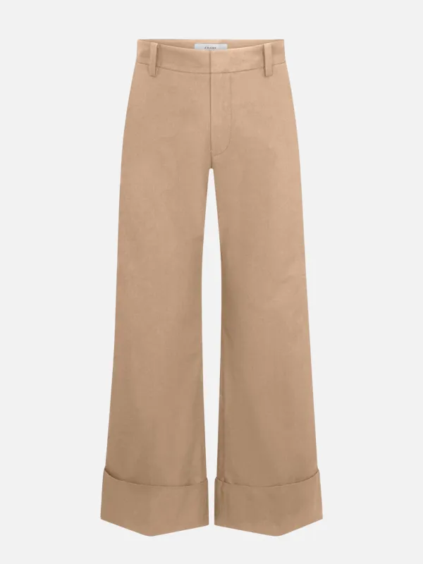 The Cuffed Slim Palazzo Trouser -- Khaki made by Frame Denim
