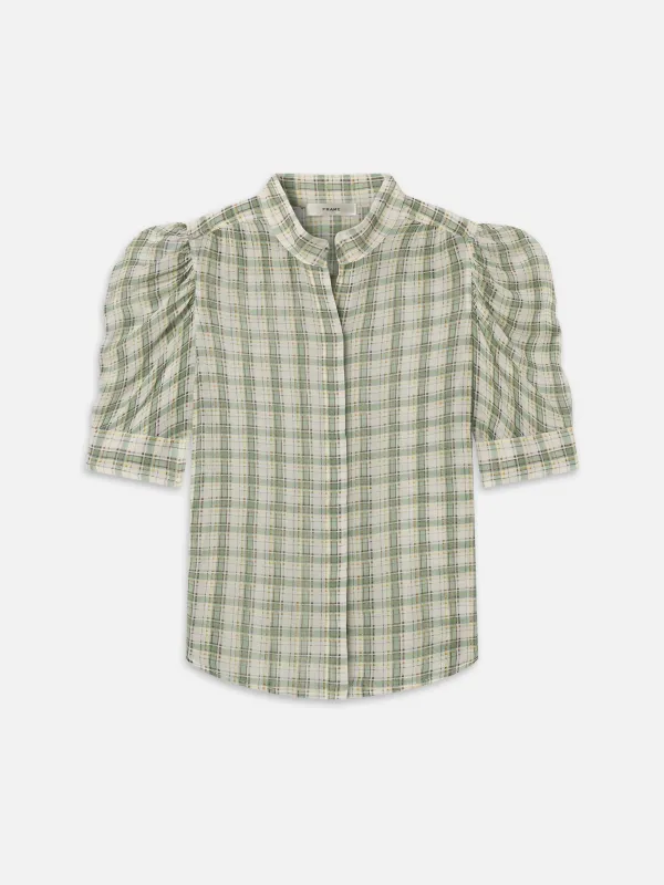 The Gillian Top -- Jade Green Plaid made by Frame Denim