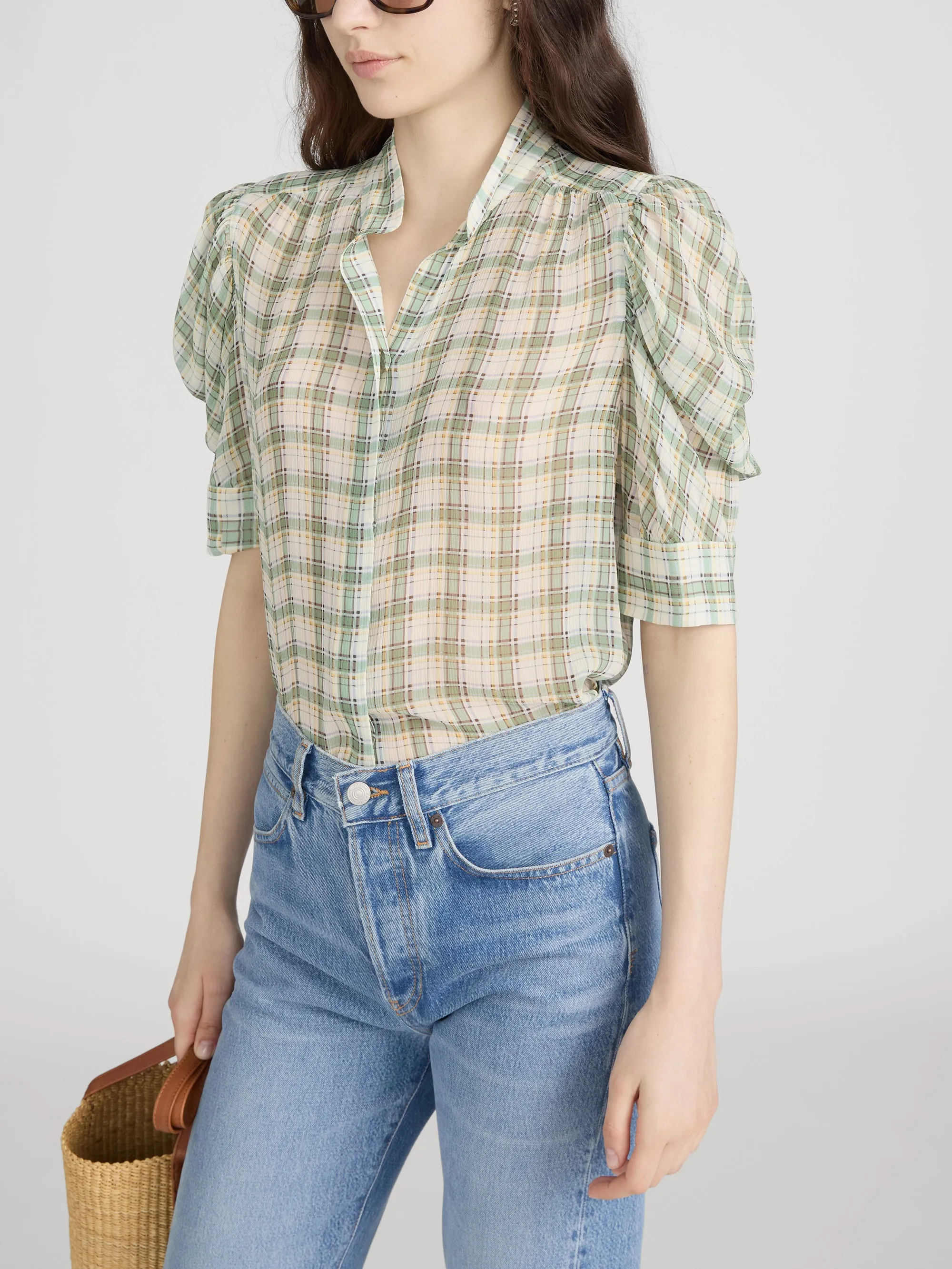 The Gillian Top -- Jade Green Plaid sold by Frame Denim product image thumbnail 4