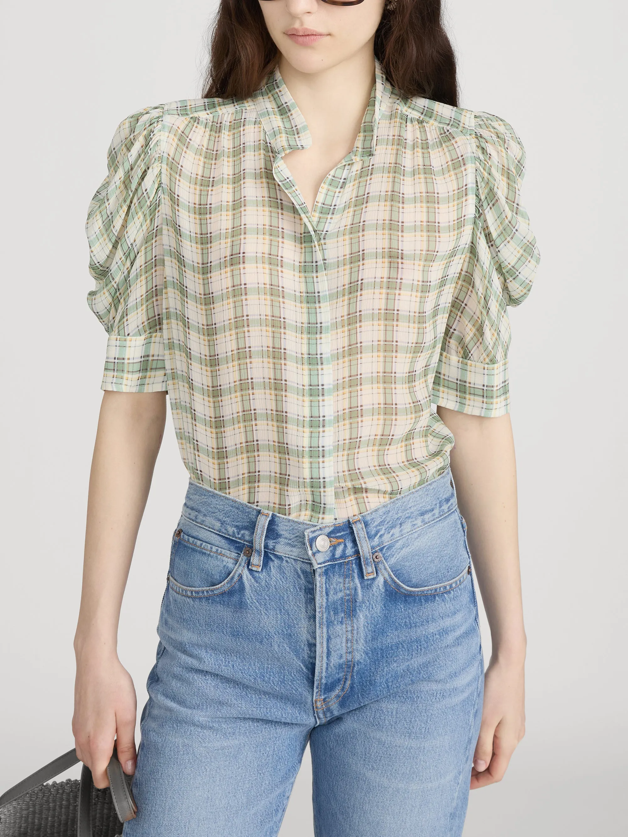 The Gillian Top -- Jade Green Plaid sold by Frame Denim product image thumbnail 3