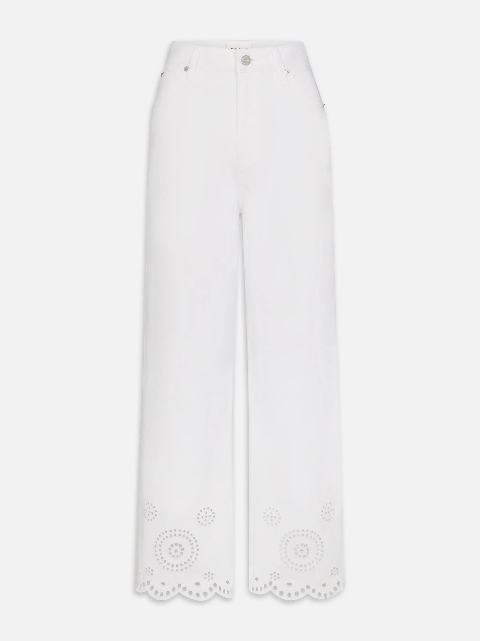 The Eyelet Flare -- White sold by Frame Denim