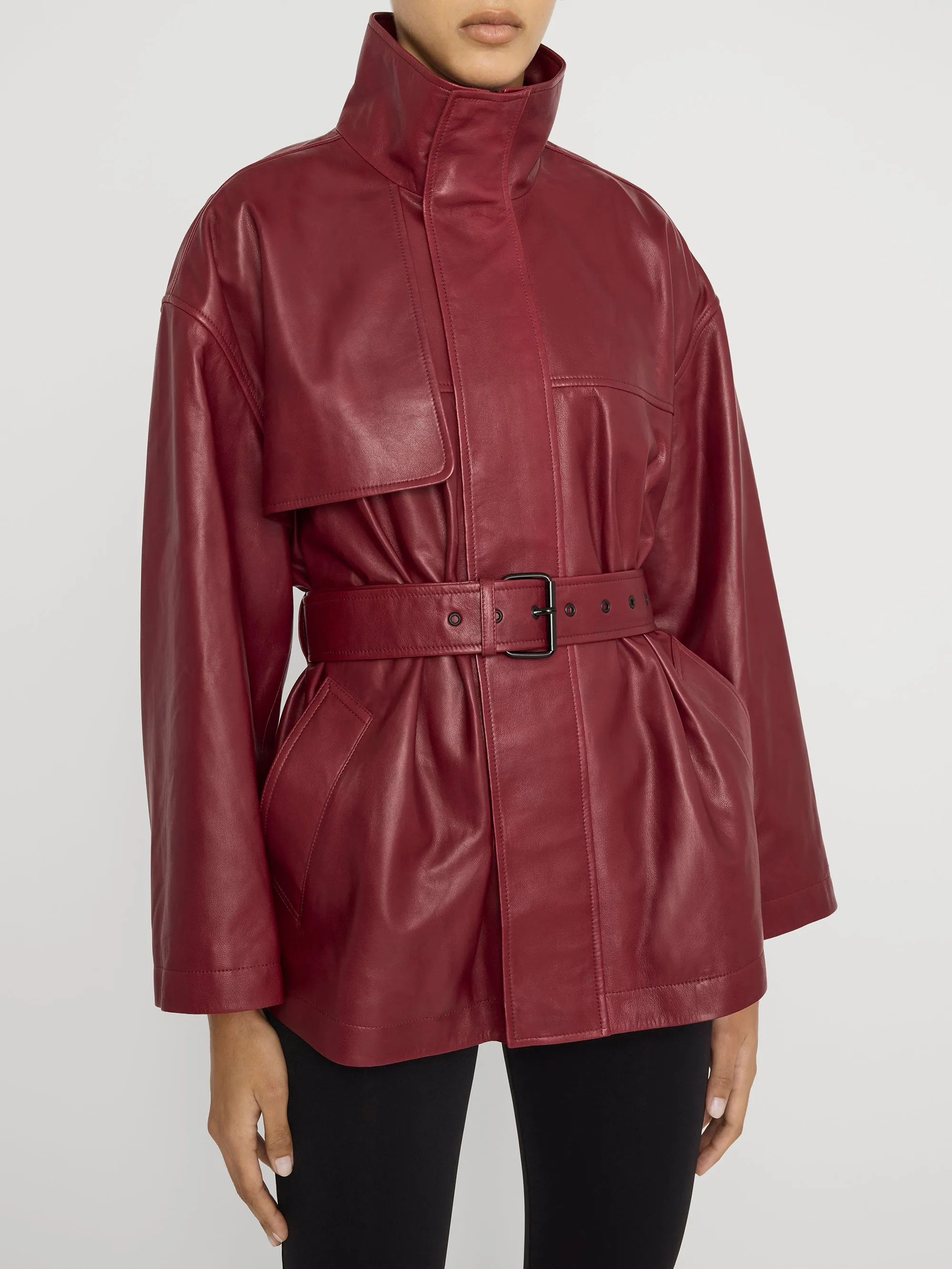 The Alexandra Leather Trench -- Burgundy sold by Frame Denim product image thumbnail 3