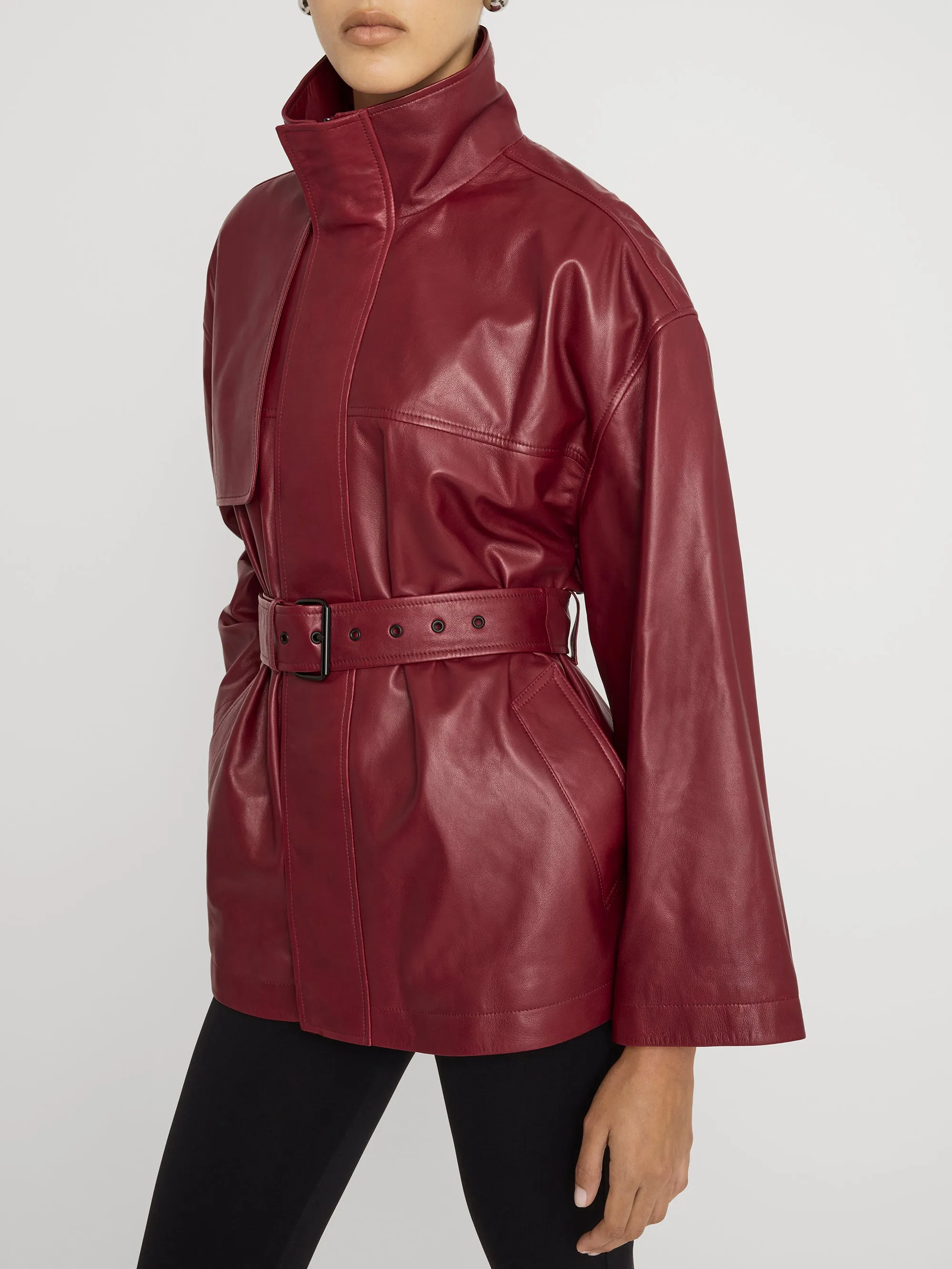 The Alexandra Leather Trench -- Burgundy sold by Frame Denim product image thumbnail 4