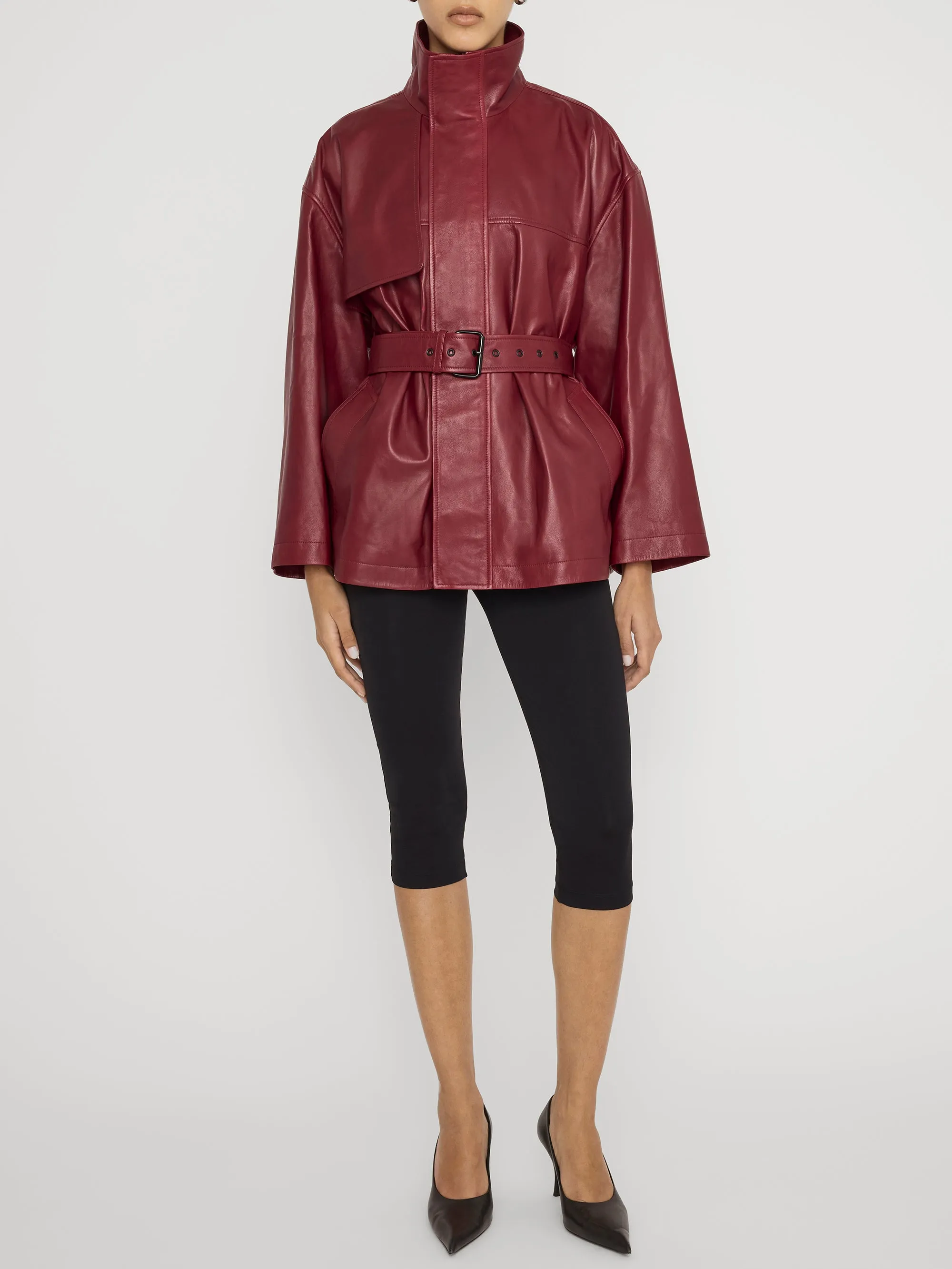 The Alexandra Leather Trench -- Burgundy sold by Frame Denim product image thumbnail 2