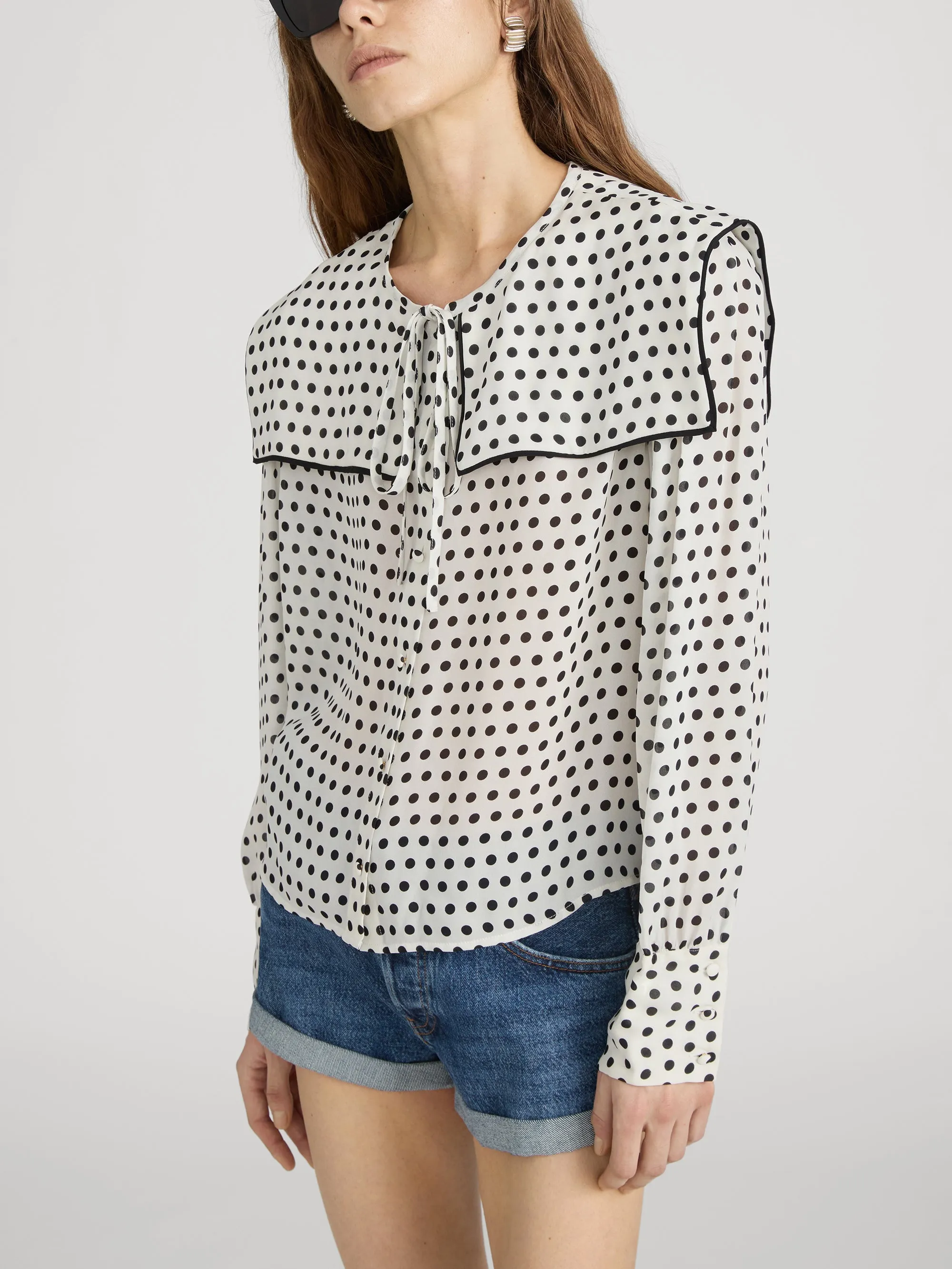 The Polka Dot Fleet Blouse -- Cream sold by Frame Denim product image thumbnail 4