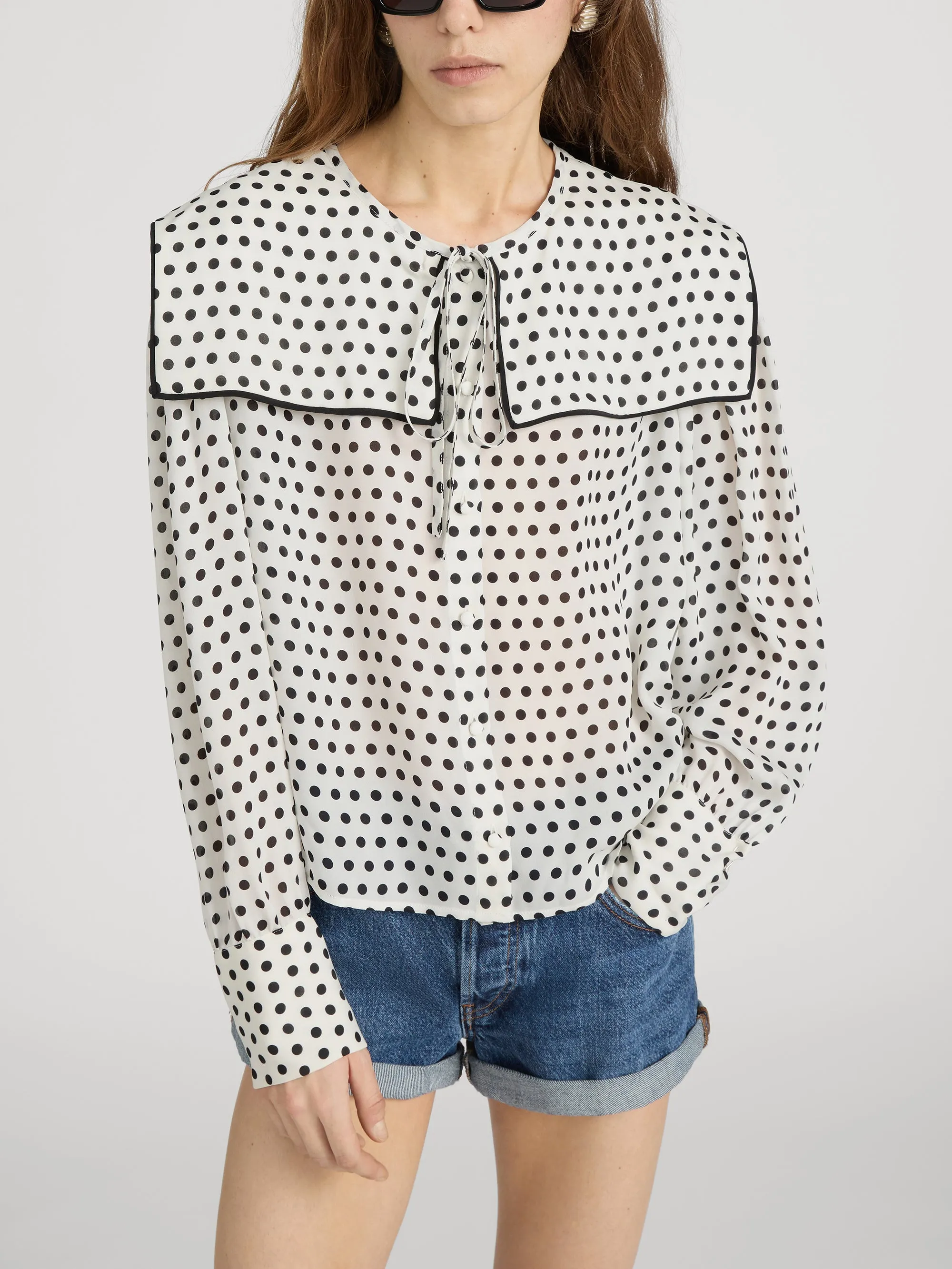 The Polka Dot Fleet Blouse -- Cream sold by Frame Denim product image thumbnail 3