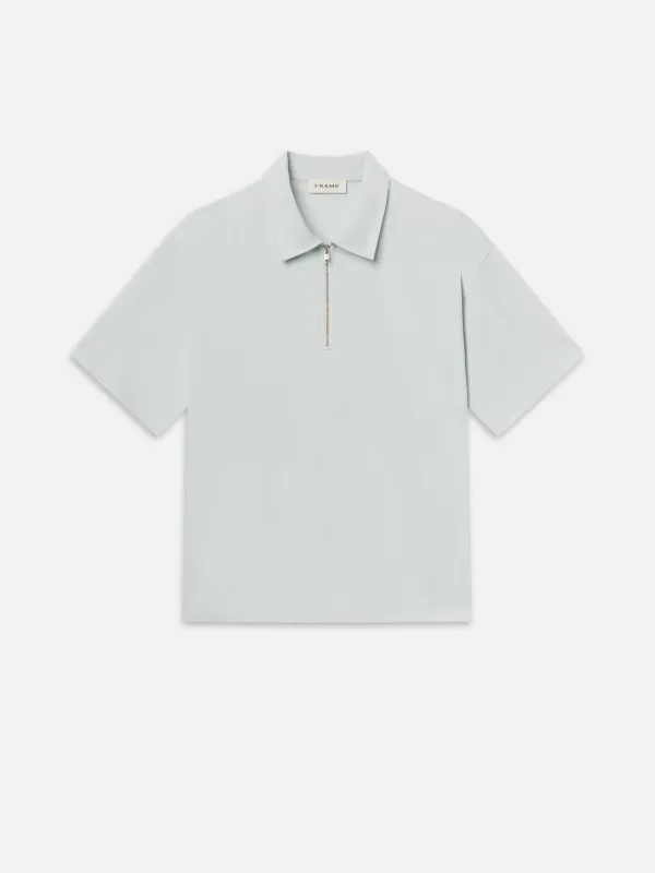 Half Zip Pique Polo -- Pale Blue made by Frame Denim