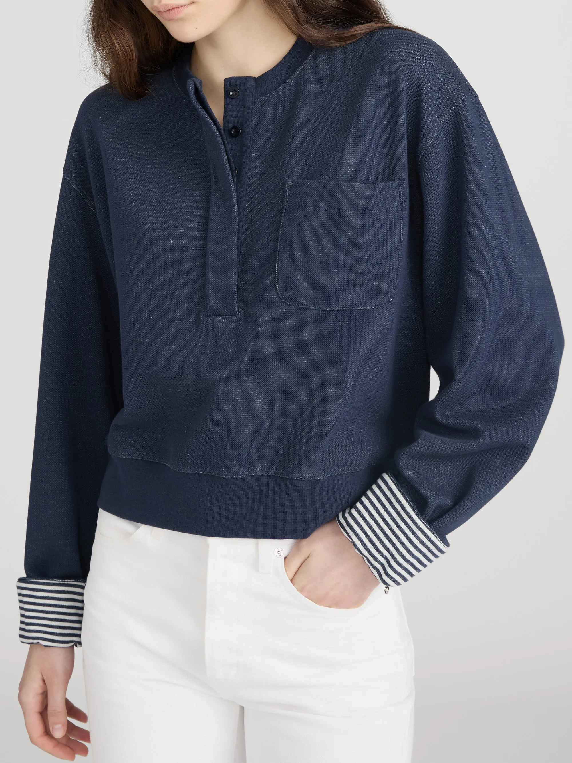 The Stripe Cuff Sweatshirt -- Navy Multi sold by Frame Denim product image thumbnail 4