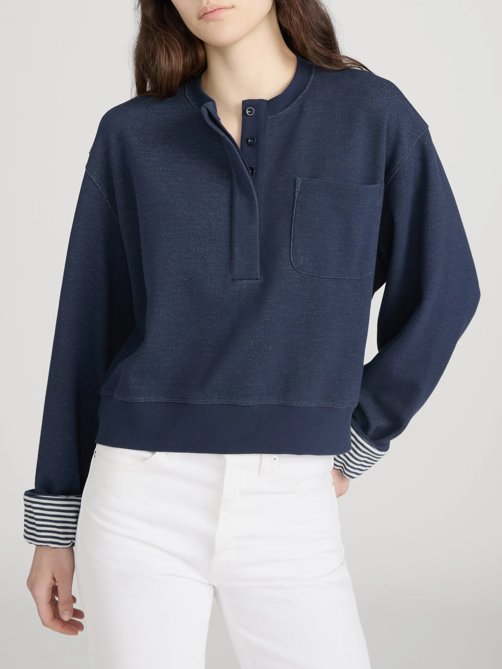 The Stripe Cuff Sweatshirt -- Navy Multi sold by Frame Denim product image thumbnail 3