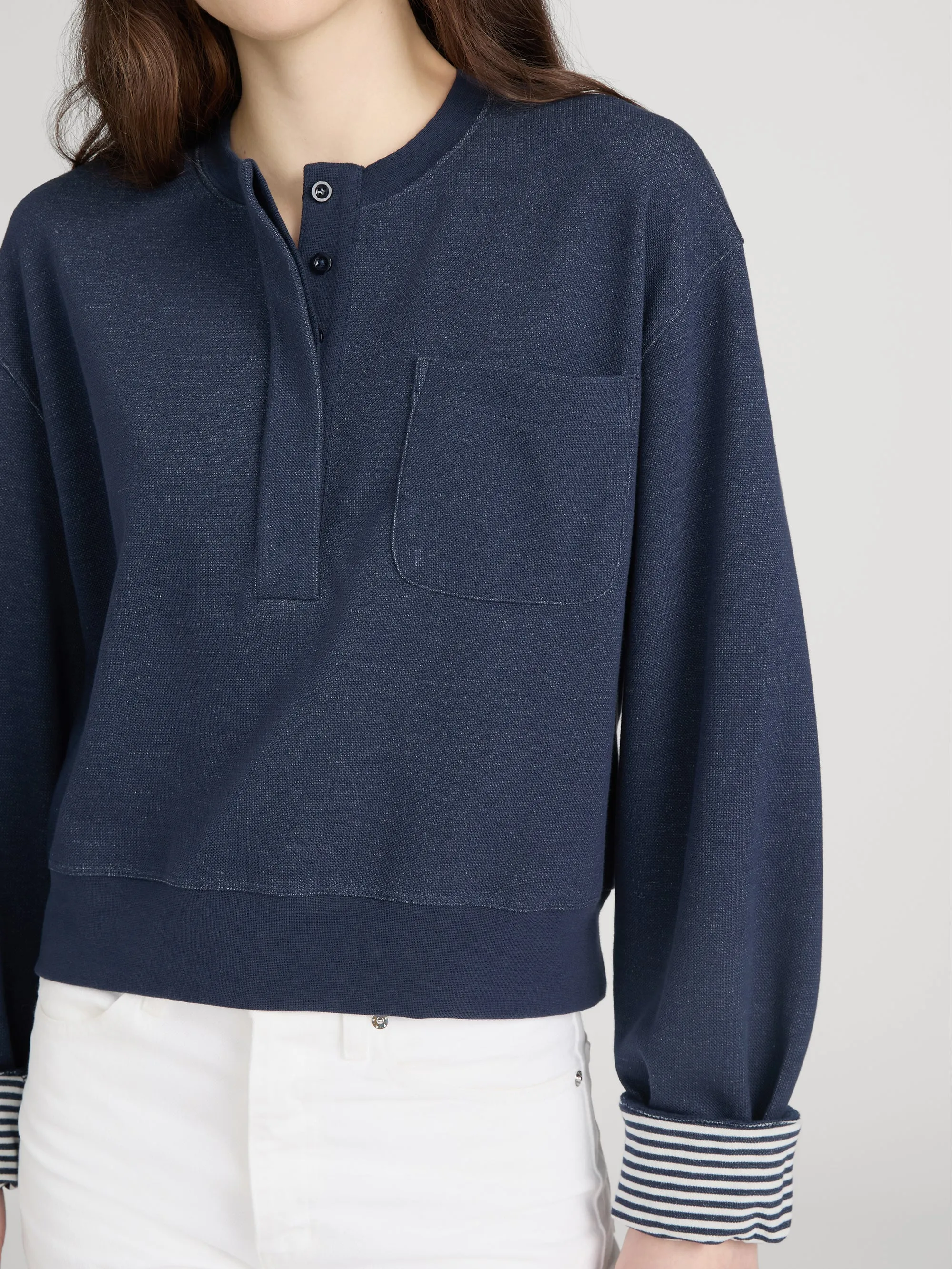 The Stripe Cuff Sweatshirt -- Navy Multi sold by Frame Denim product image thumbnail 5