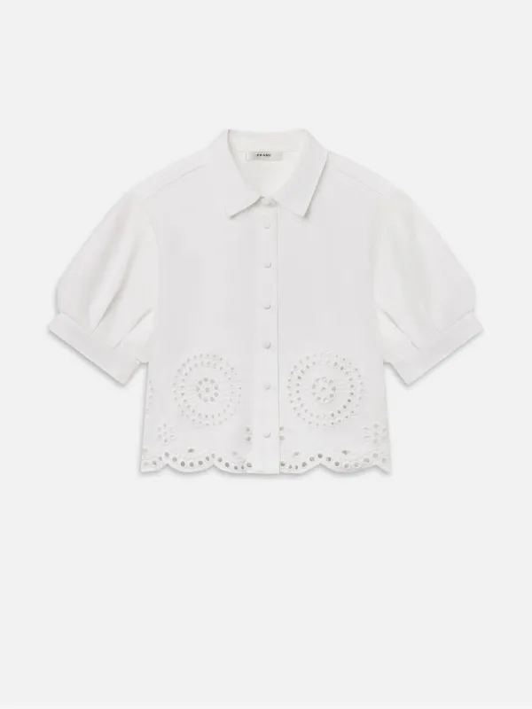 The Eyelet Billow Sleeve Shirt -- White made by Frame Denim