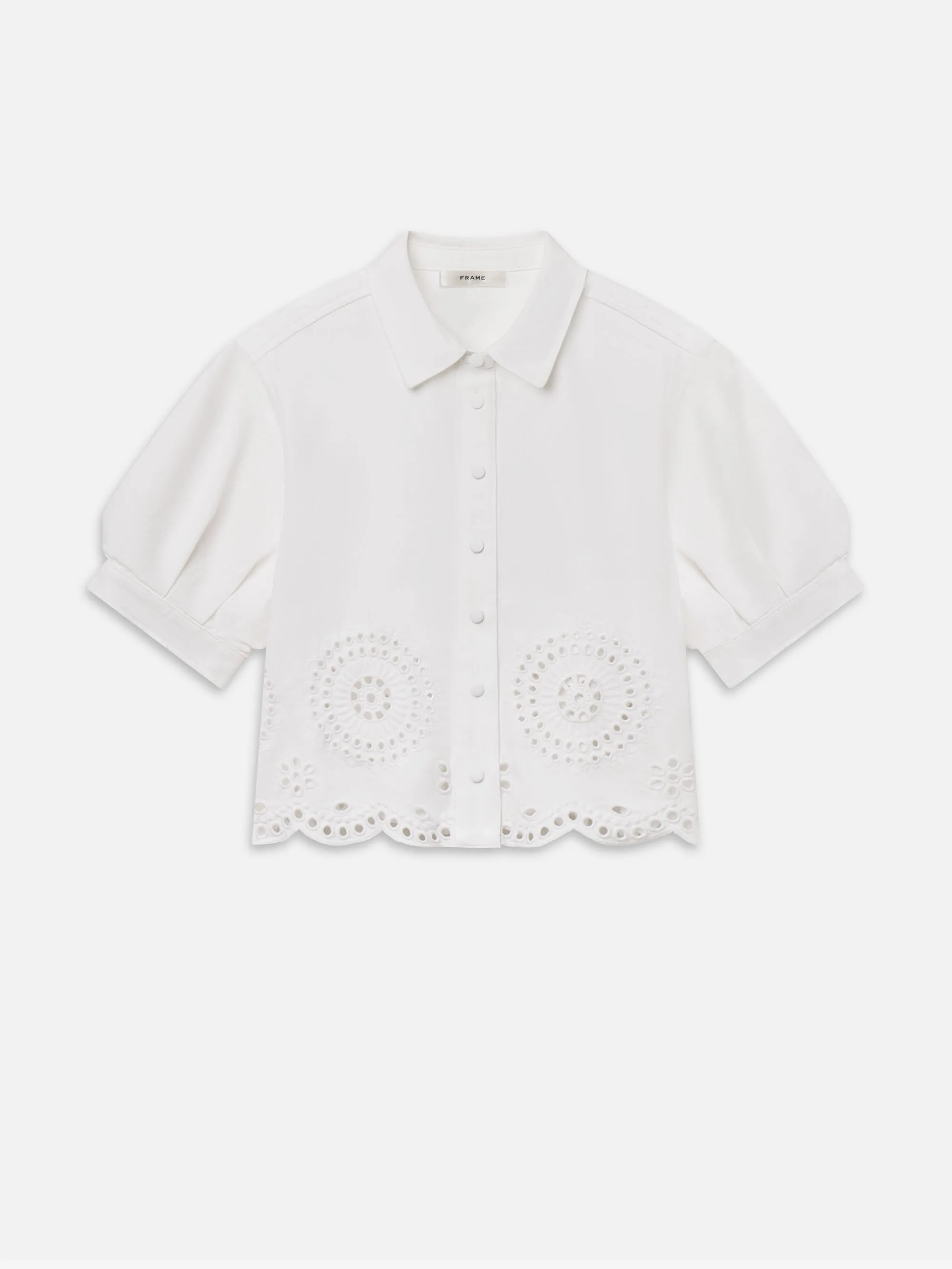 The Eyelet Billow Sleeve Shirt -- White sold by Frame Denim