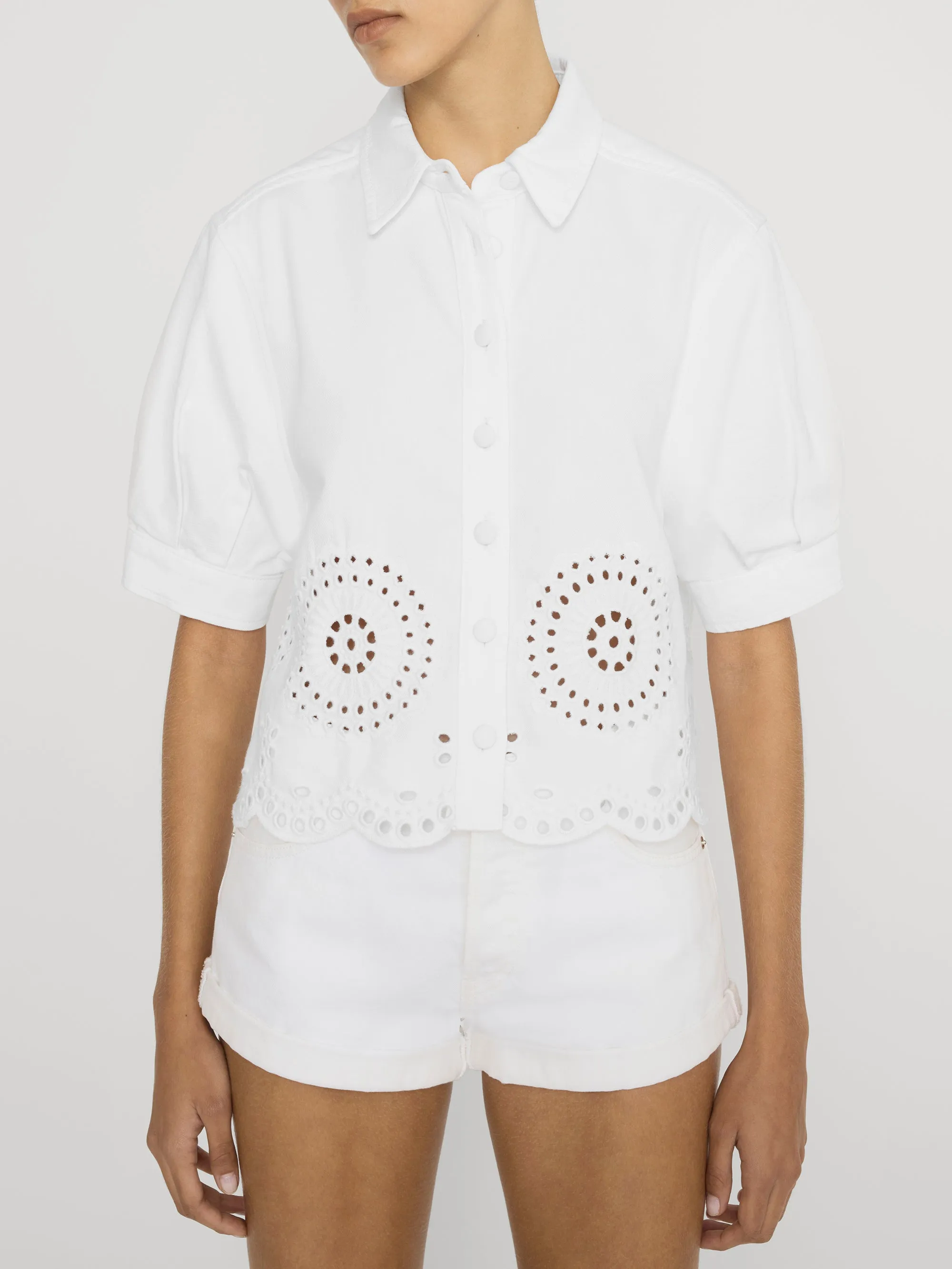 The Eyelet Billow Sleeve Shirt -- White sold by Frame Denim product image thumbnail 3