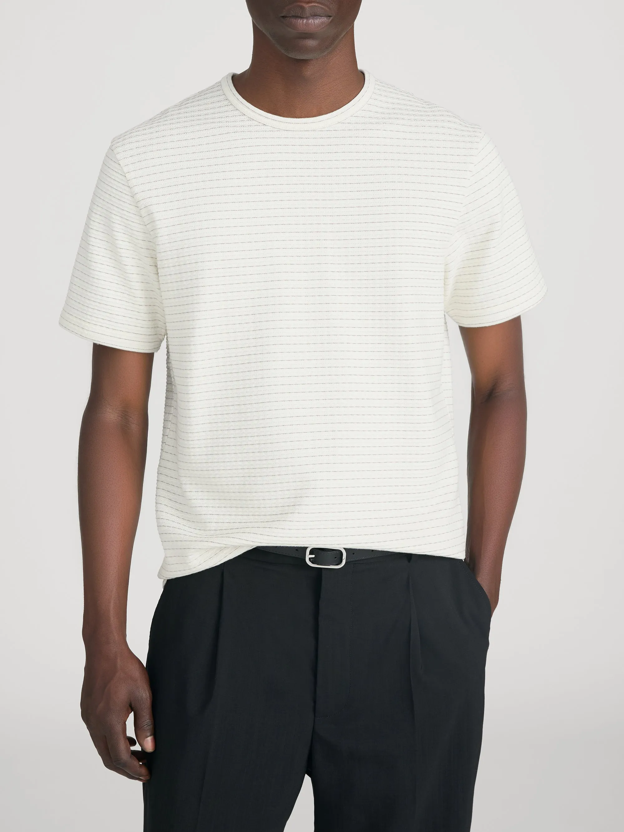 Jacquard Stripe Tee -- Cream/ Mauve Stripe sold by Frame Denim product image thumbnail 4