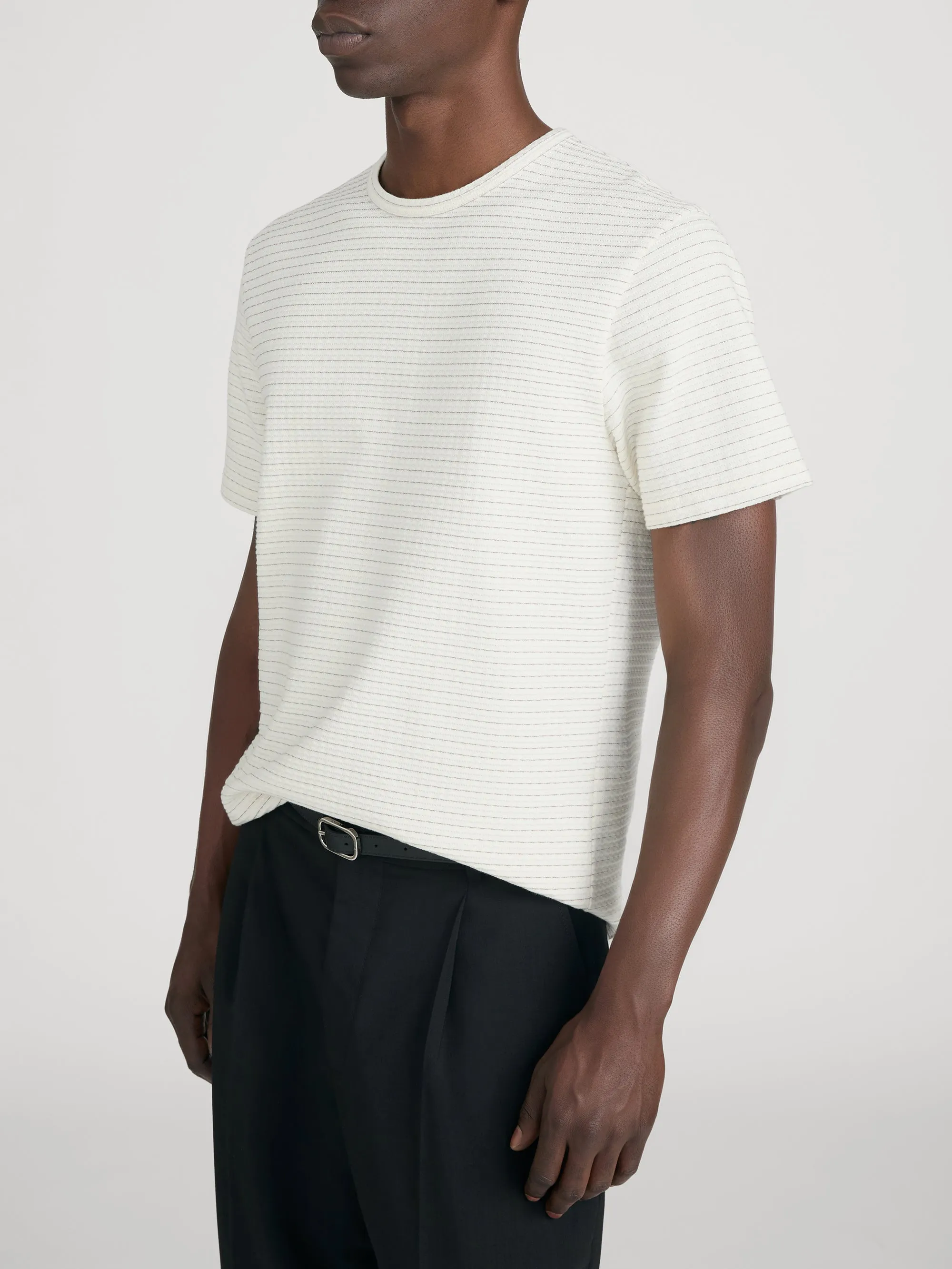 Jacquard Stripe Tee -- Cream/ Mauve Stripe sold by Frame Denim product image thumbnail 3