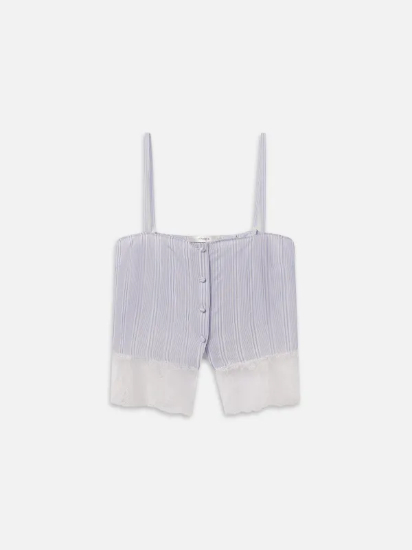 The Stripe Lace Cami -- Chambray Multi made by Frame Denim