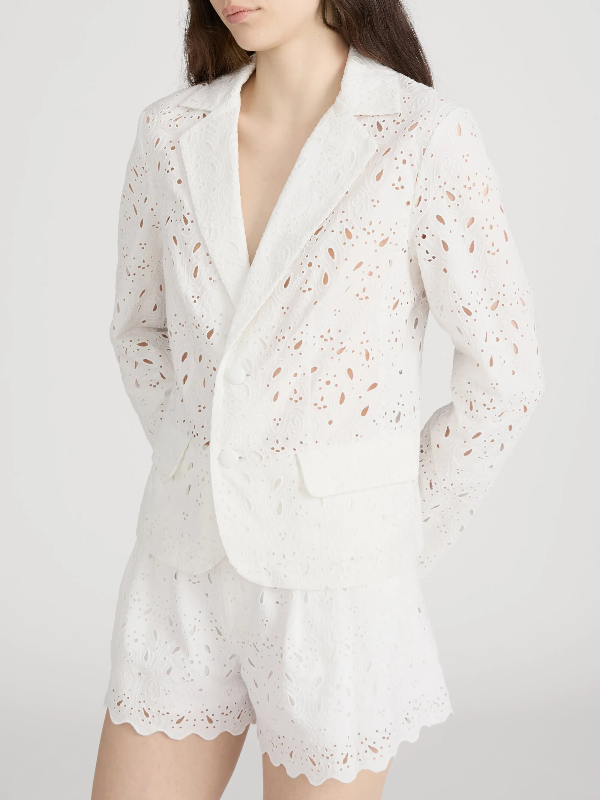 The Paisley Eyelet Classic Blazer -- White sold by Frame Denim product image thumbnail 4