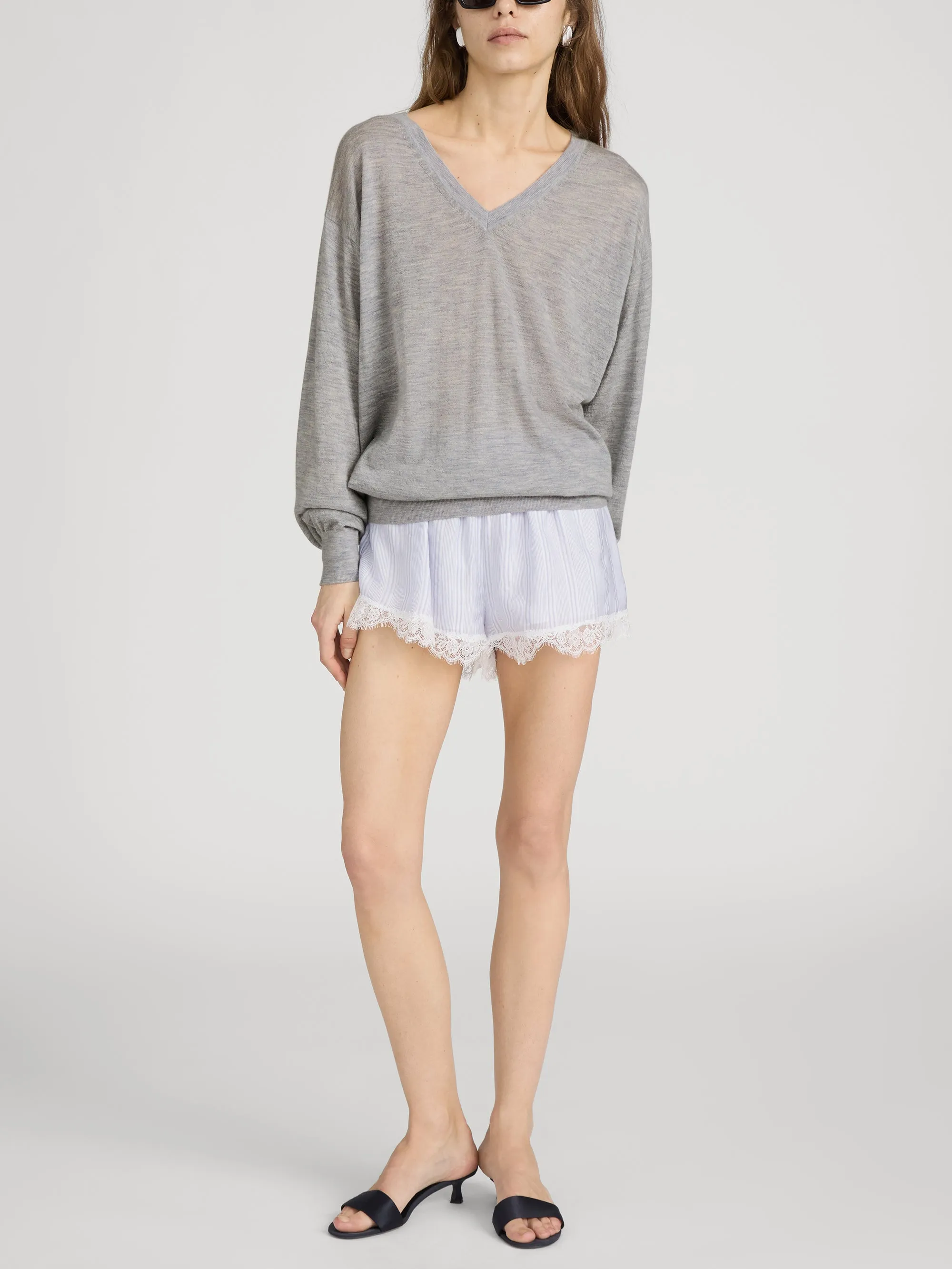 The Stripe Lace Lounge Short -- Chambray Multi sold by Frame Denim product image thumbnail 2
