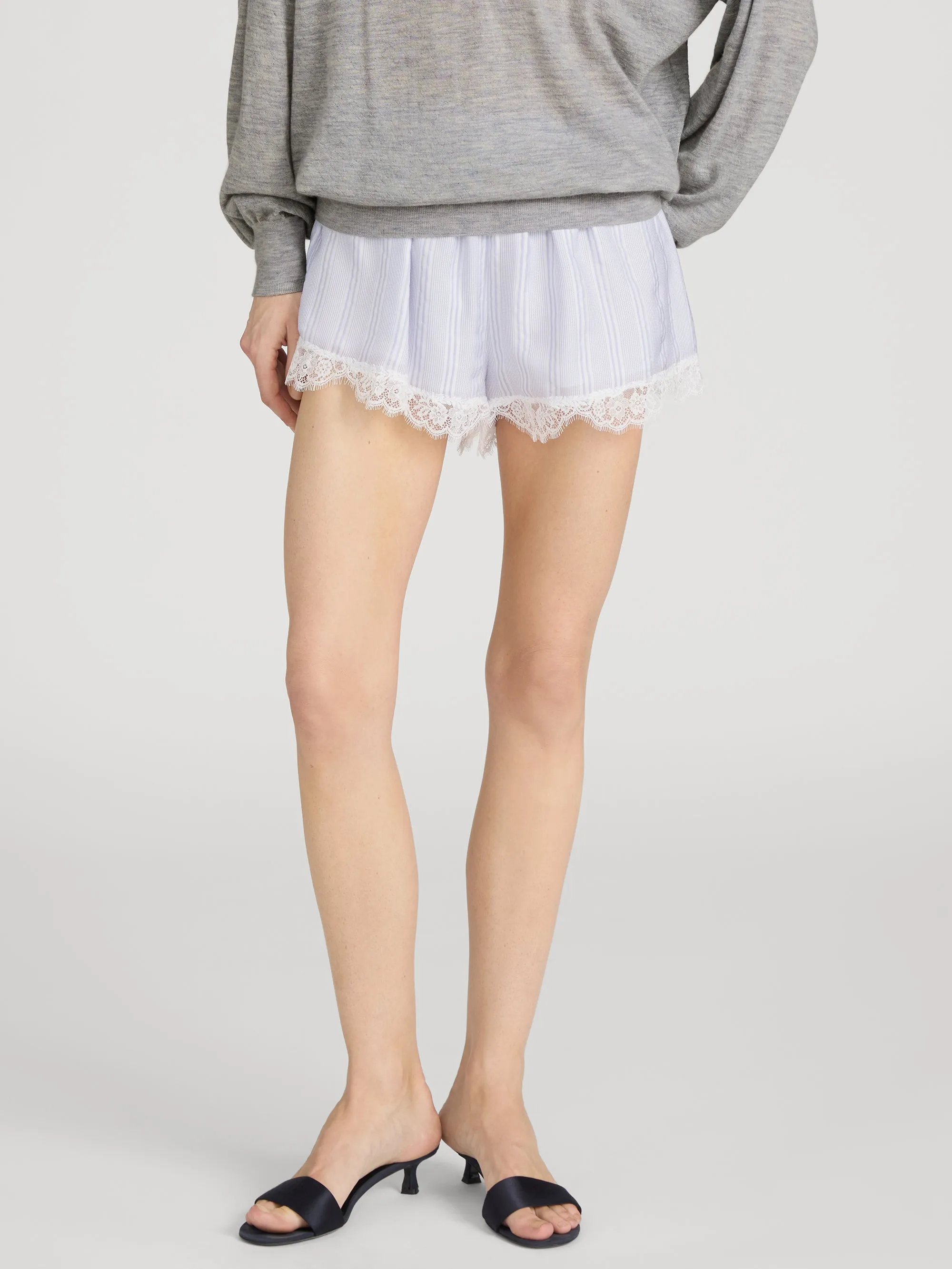 The Stripe Lace Lounge Short -- Chambray Multi sold by Frame Denim product image thumbnail 3