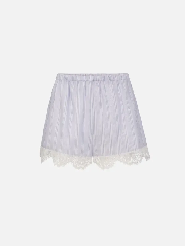 The Stripe Lace Lounge Short -- Chambray Multi made by Frame Denim