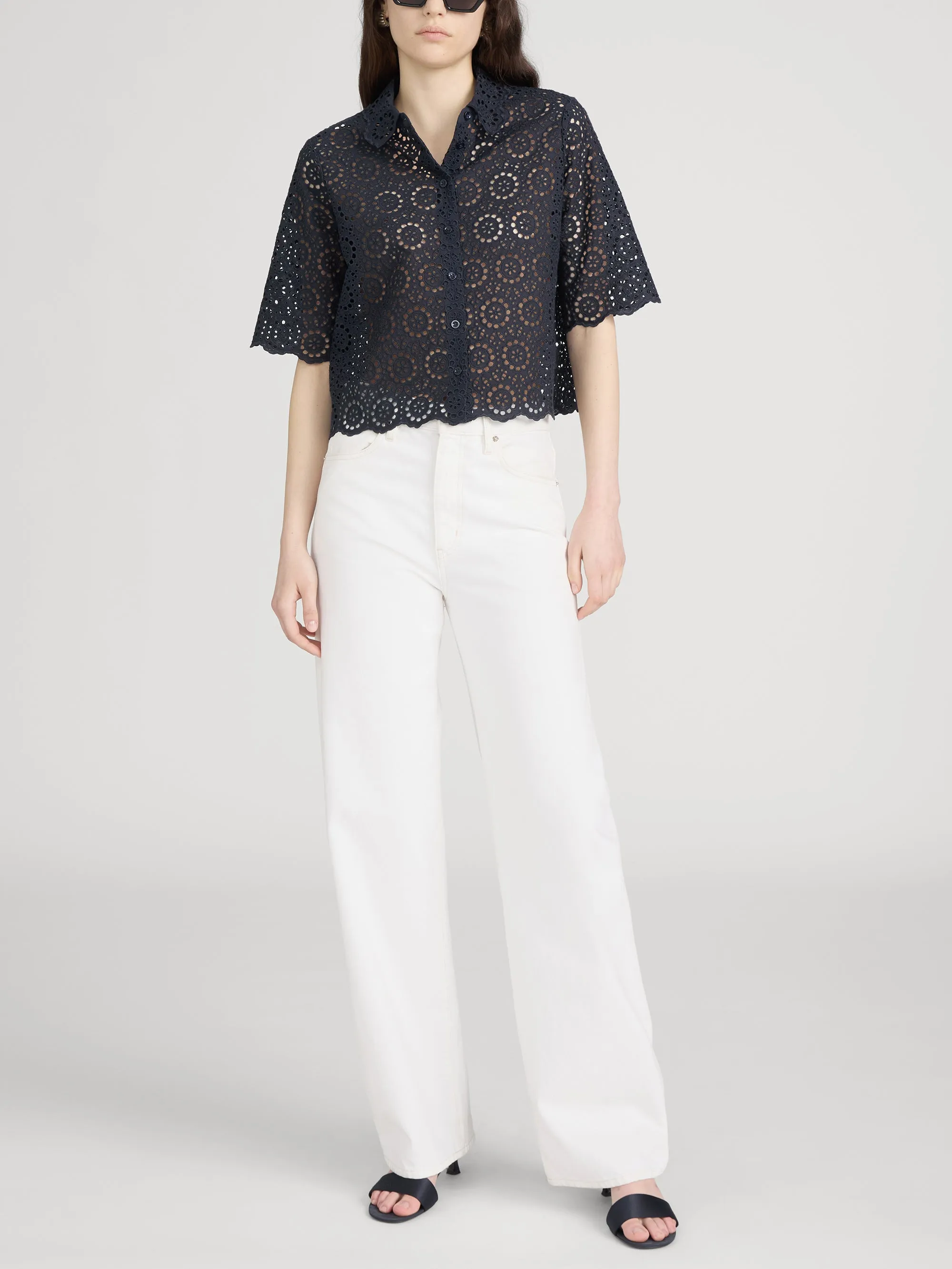 The Petal Eyelet Shirt -- Navy sold by Frame Denim product image thumbnail 2