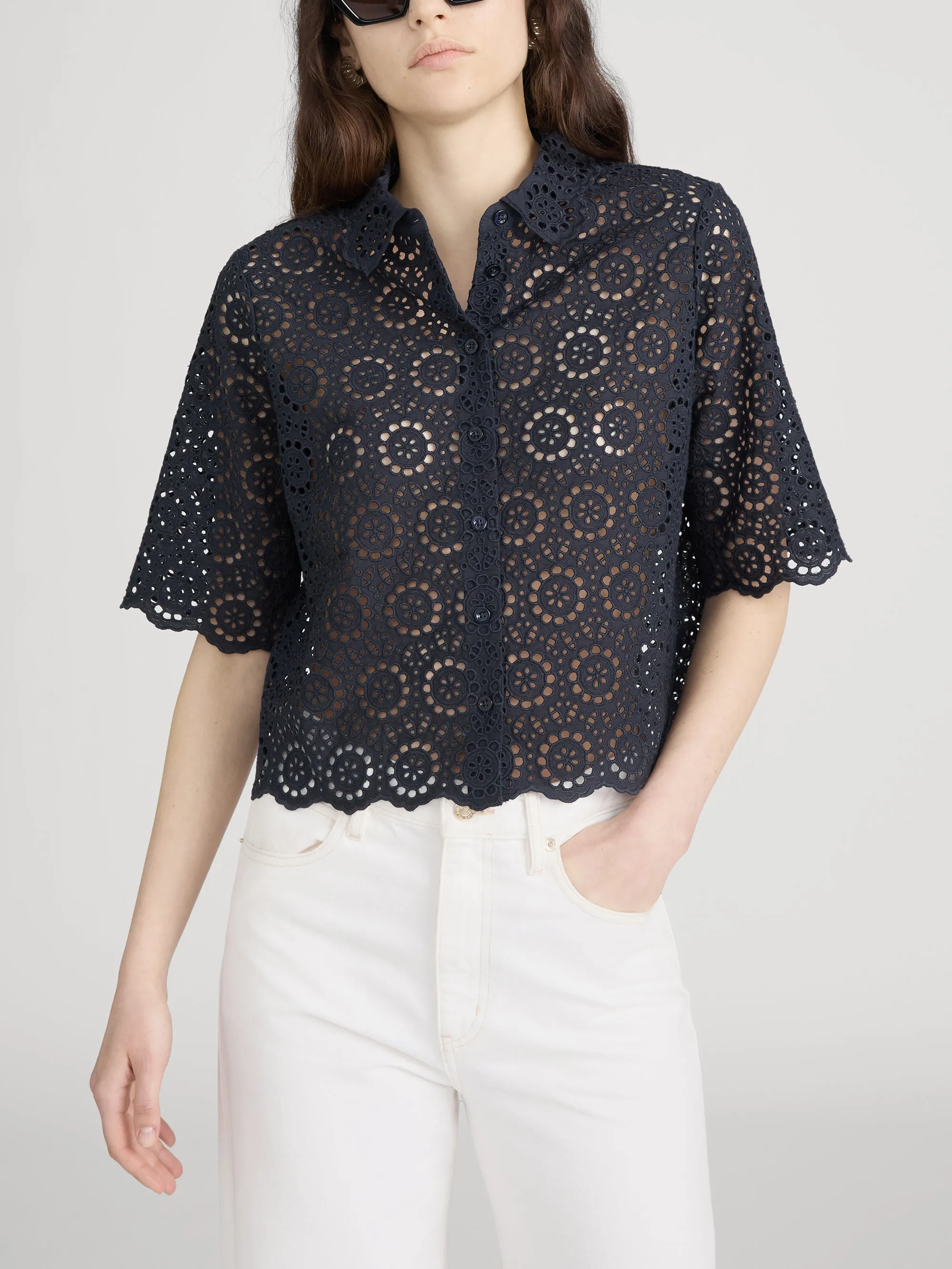 The Petal Eyelet Shirt -- Navy sold by Frame Denim product image thumbnail 3