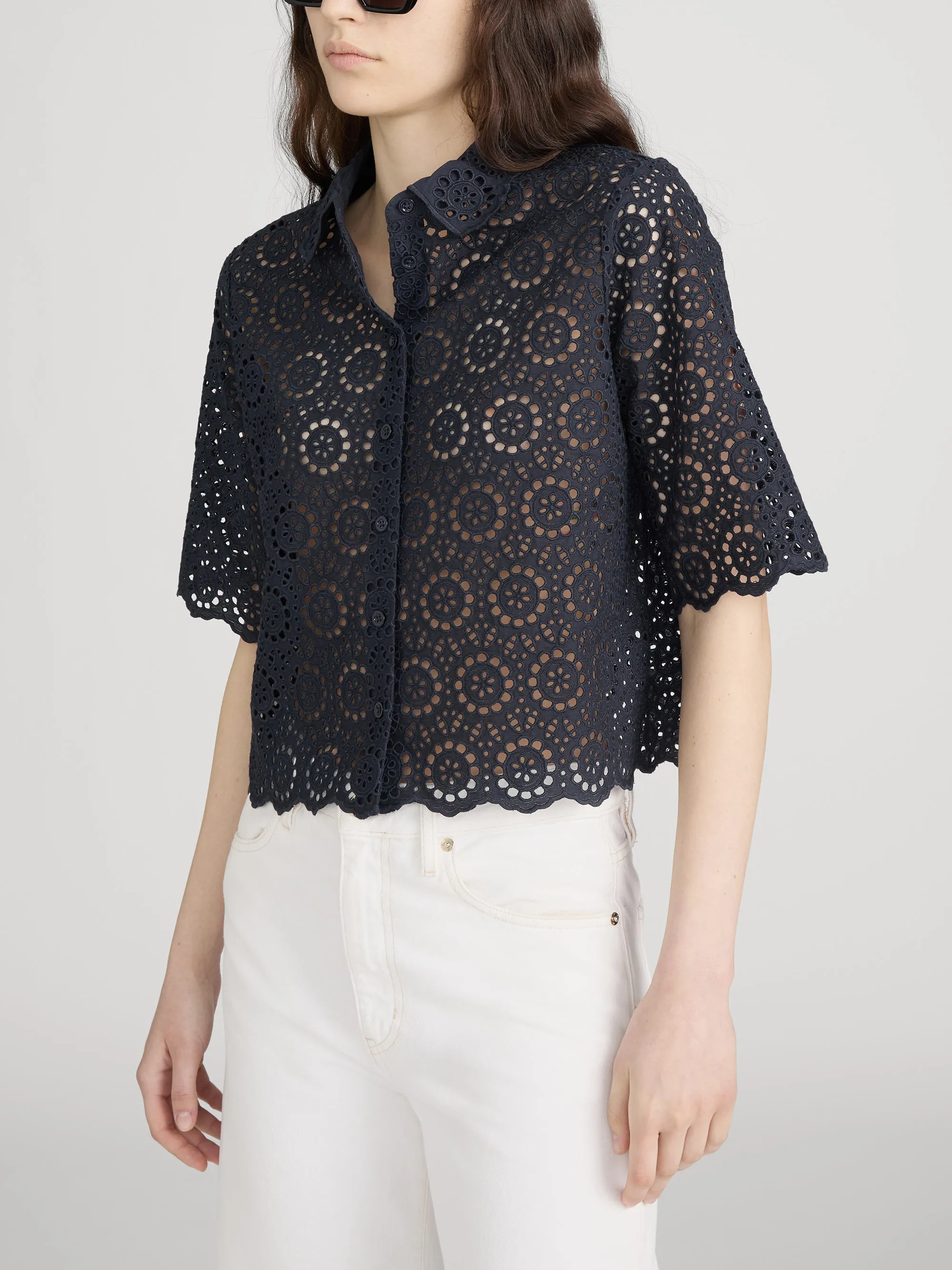 The Petal Eyelet Shirt -- Navy sold by Frame Denim product image thumbnail 4