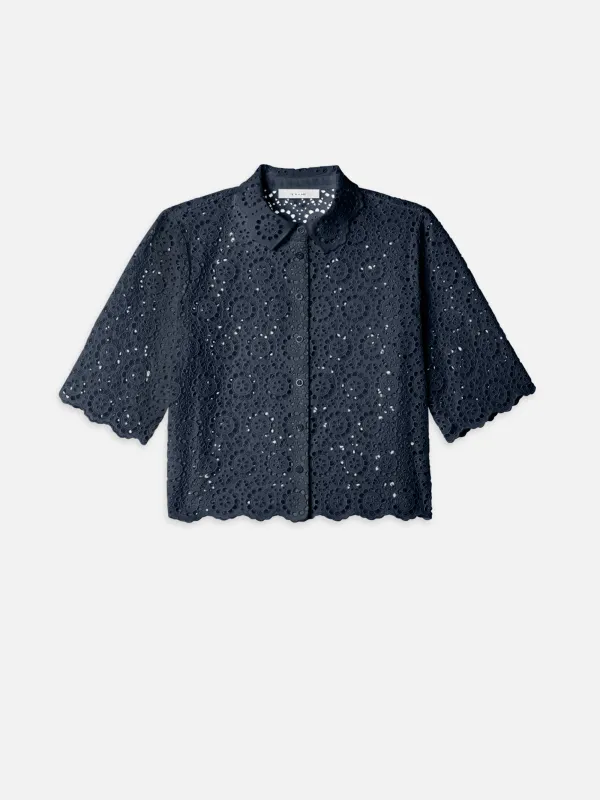 The Petal Eyelet Shirt -- Navy made by Frame Denim