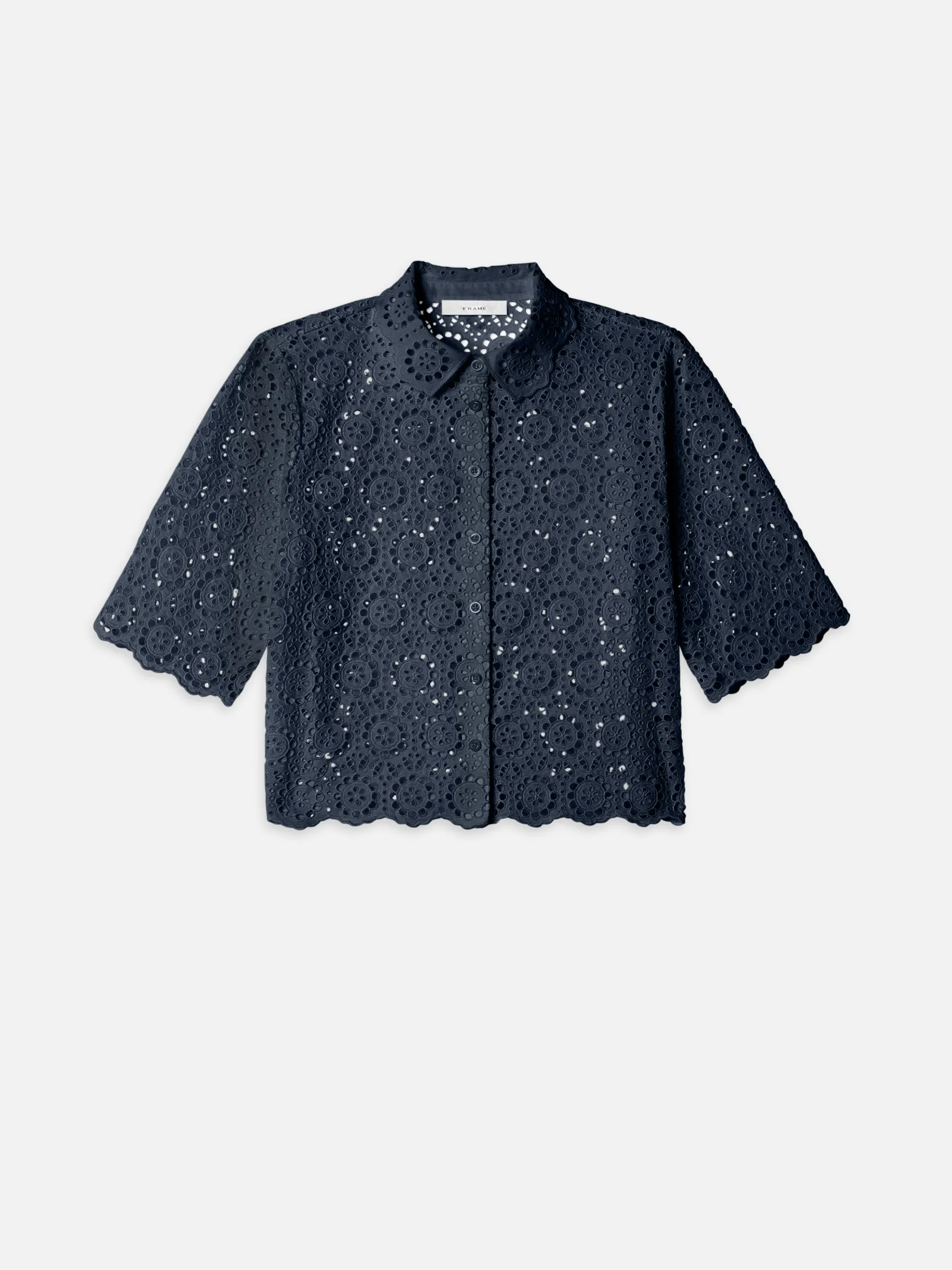 The Petal Eyelet Shirt -- Navy sold by Frame Denim