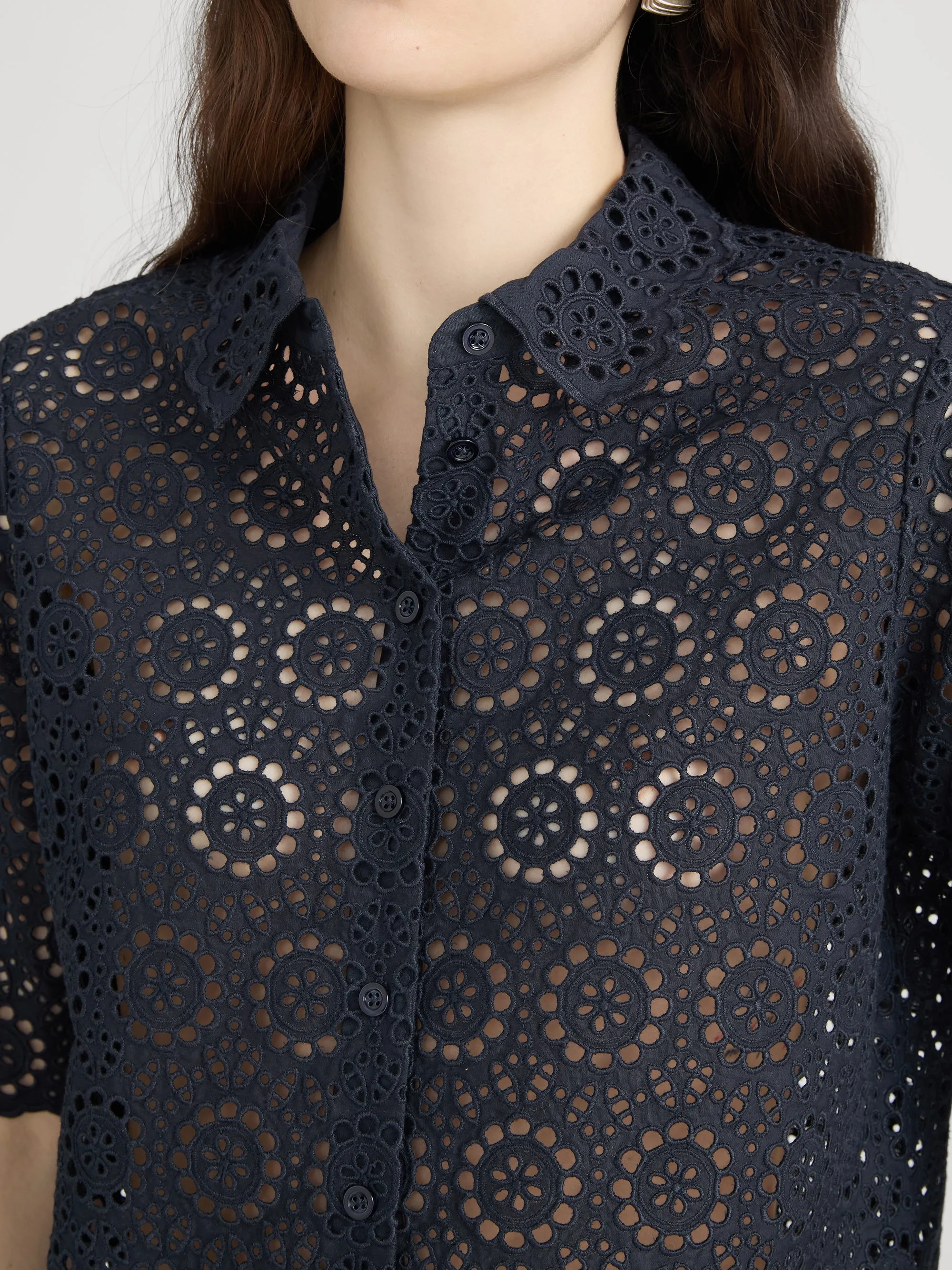 The Petal Eyelet Shirt -- Navy sold by Frame Denim product image thumbnail 5