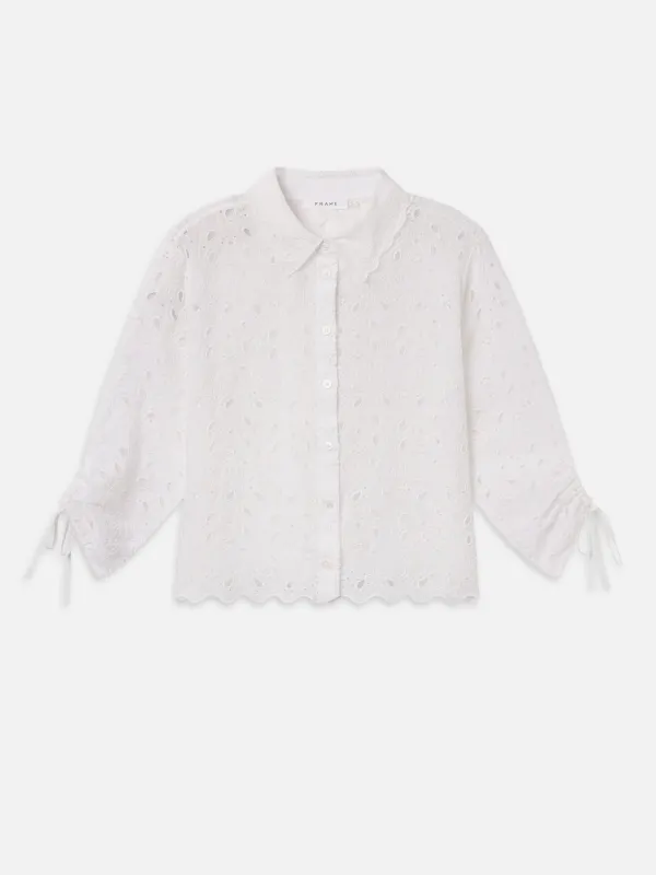 The Paisley Eyelet Cinch Sleeve Shirt -- White made by Frame Denim